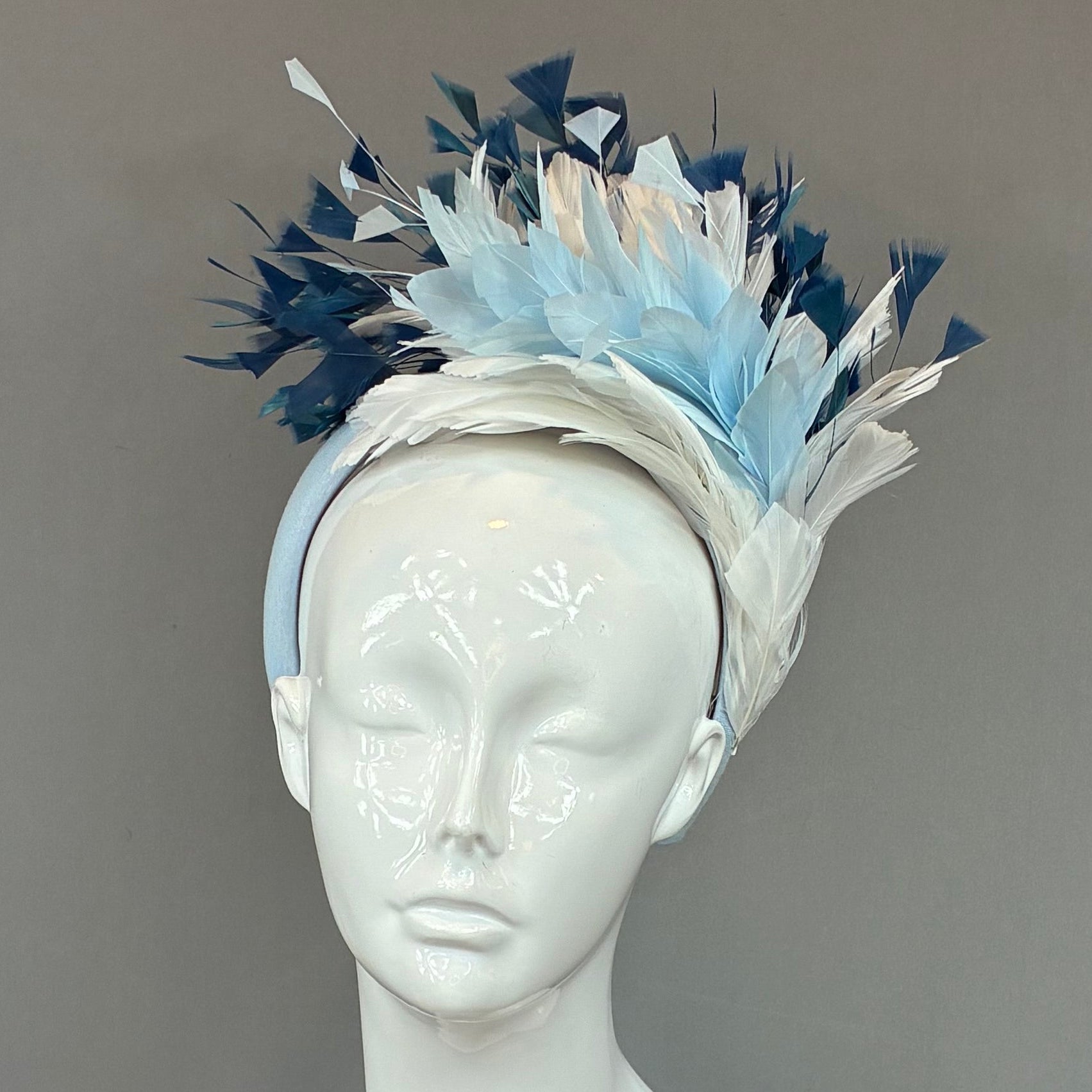 Kentucky Derby Fascinator Hat |Blue and white feathered Headband Hat | Derbyologie