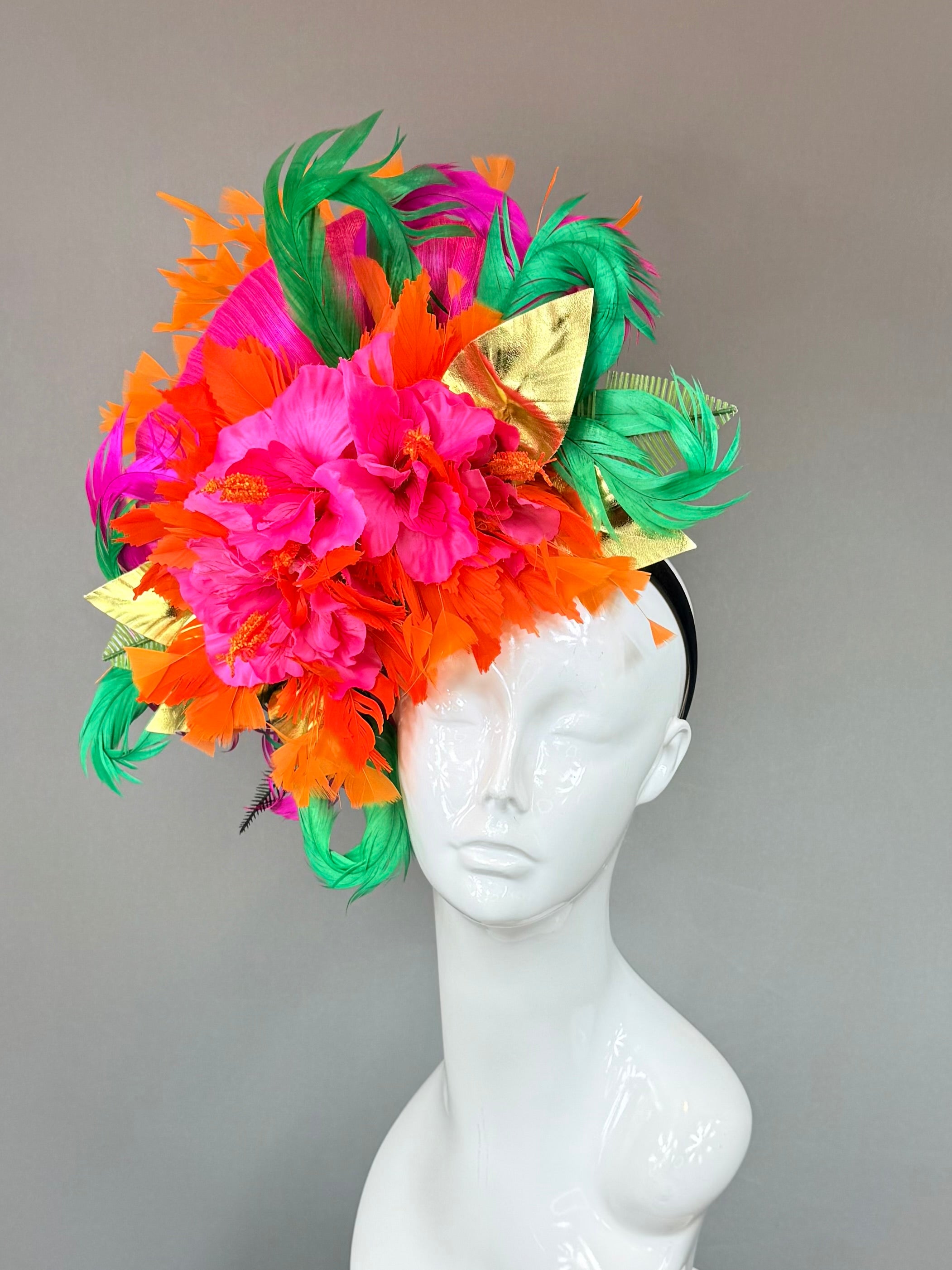 Pink, green and orange Kentucky Derby Fascinator, derby hat Kentucky Derby Hat Alternative, Floral Fascinator, (PLATINUM LINE)