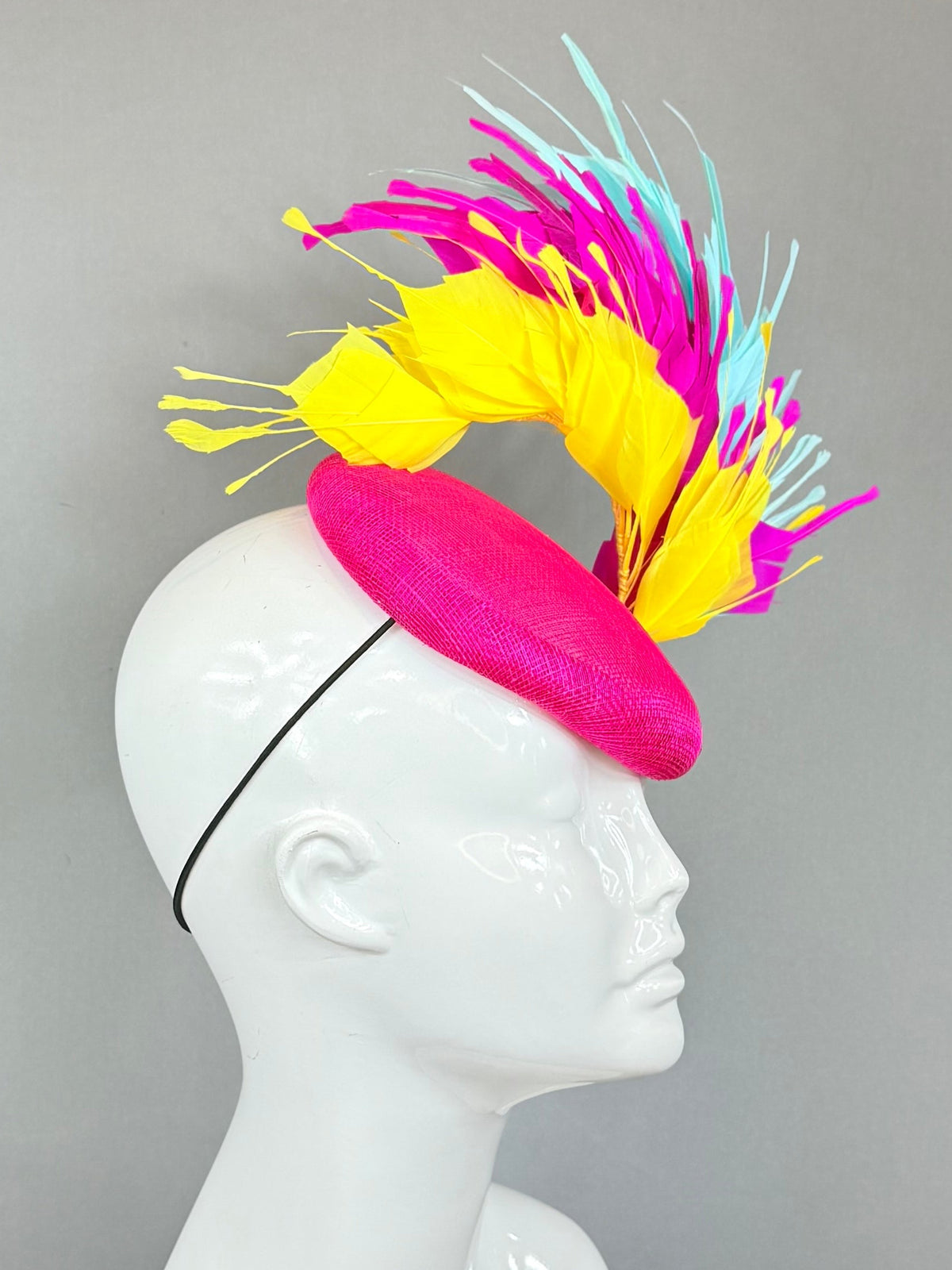 Pink, Yellow, Blue Derby Fascinator, Kentucky Derby Hat Alternative, Kentucky derby hat (GOLD LINE)