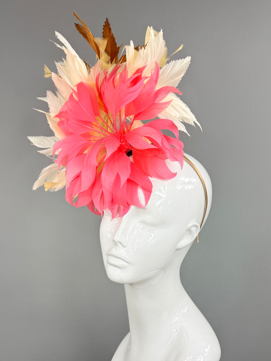 Kentucky Derby Fascinator Hat | Pink, white, beige, and brown feathered Headpiece | Derbyologie