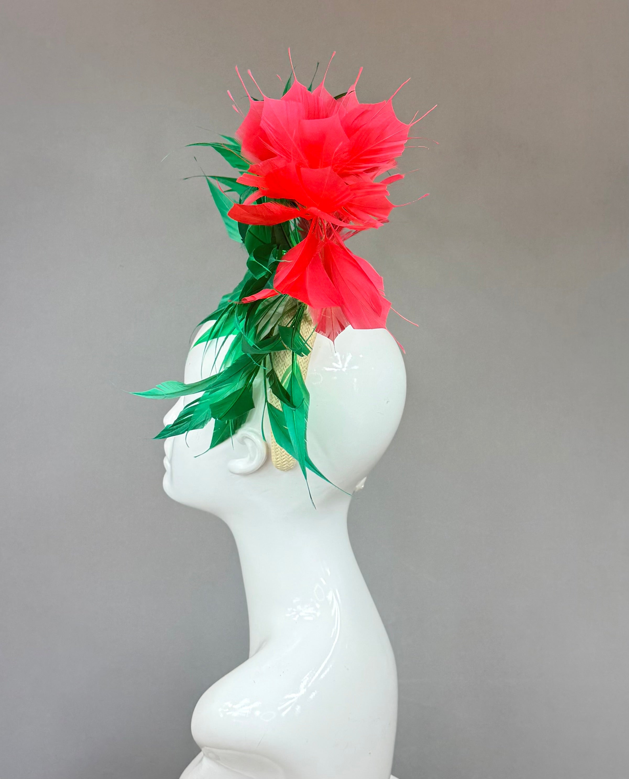 Kentucky Derby Fascinator Hat | Coral & Green Headpiece | Derbyologie