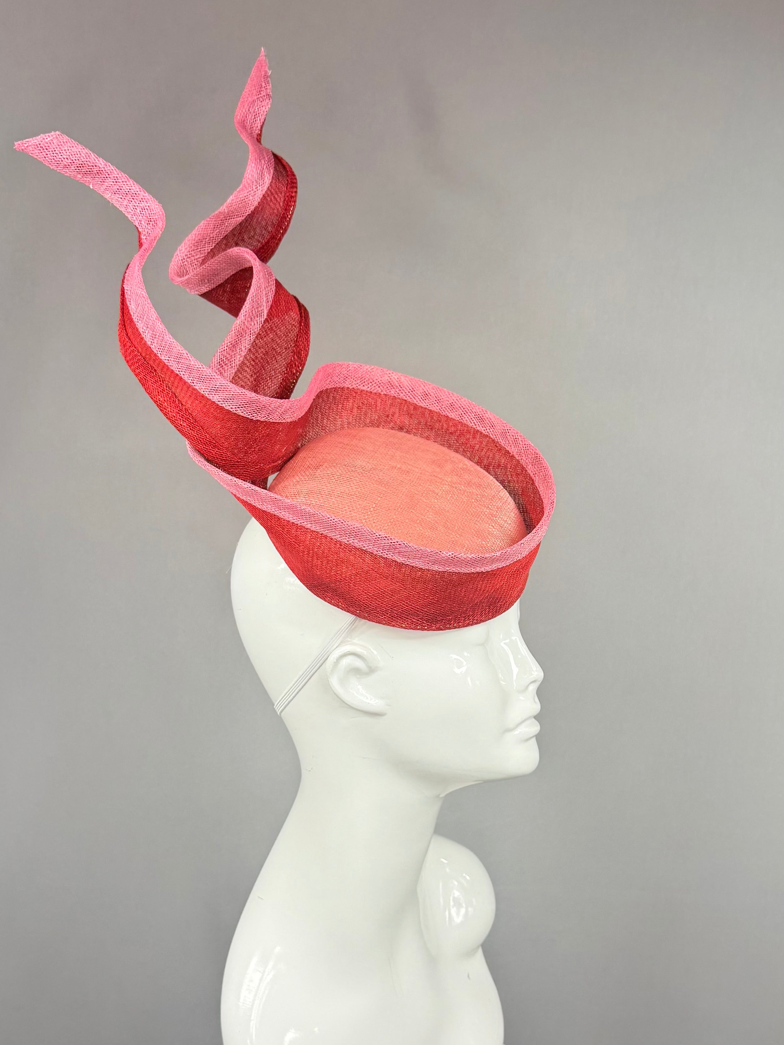 Kentucky Derby Fascinator Hat | Red and pink sinamay Fascinator Hat | Derbyologie
