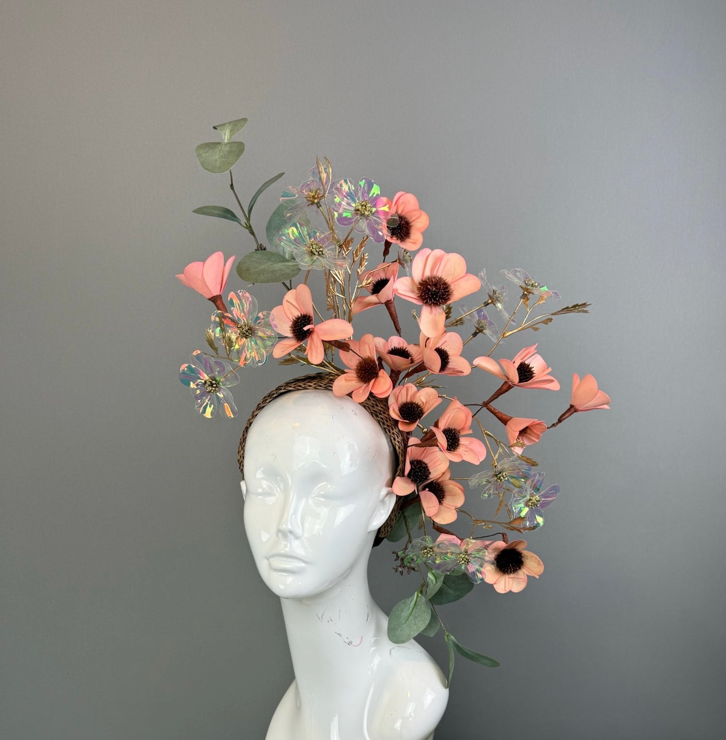 Peachy Pink and Green Kentucky Derby fascinator, Derby Hat Alternative