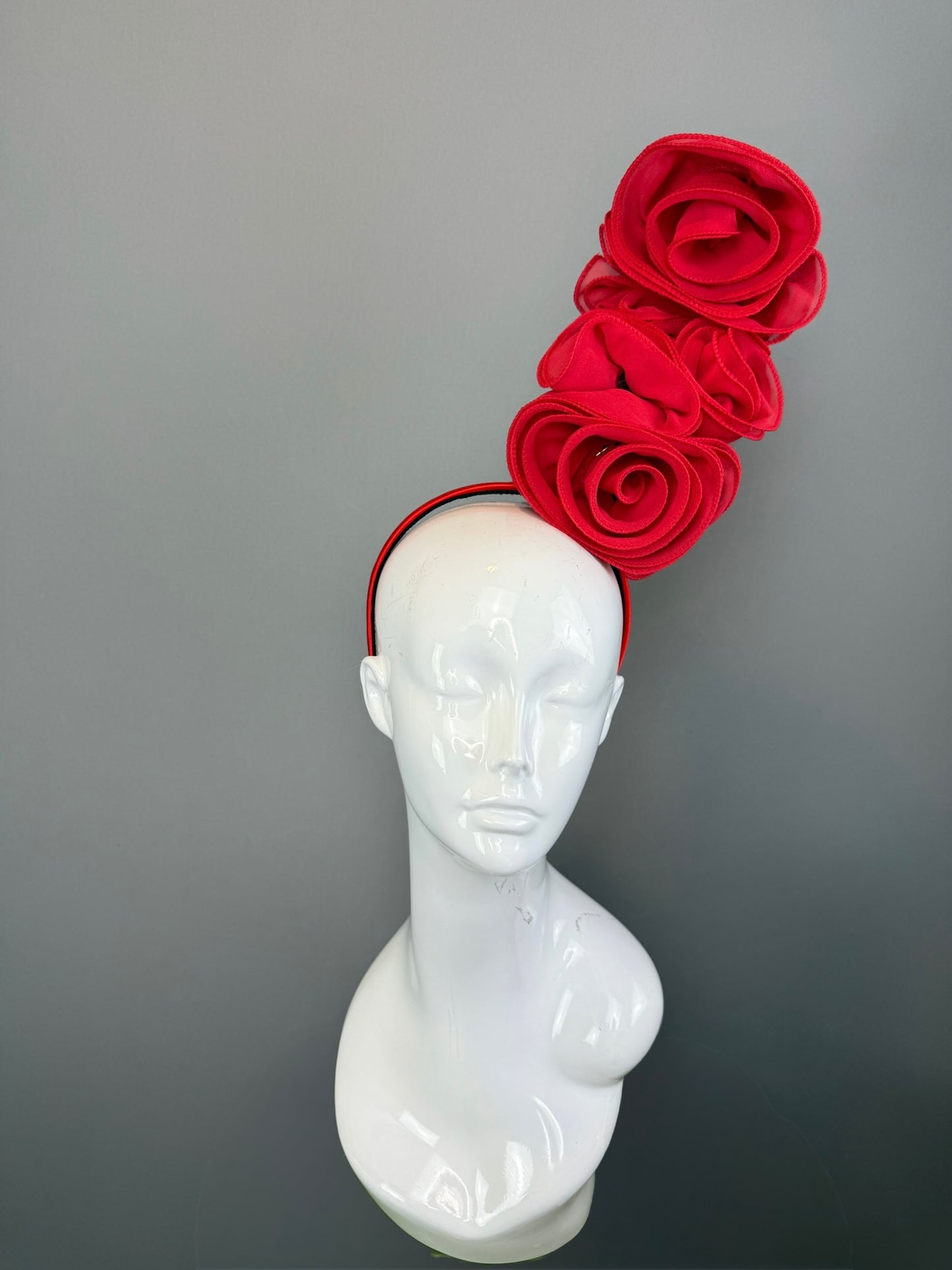 Red Kentucky Derby fascinator, Derby Hat Alternative (GOLD LINE)