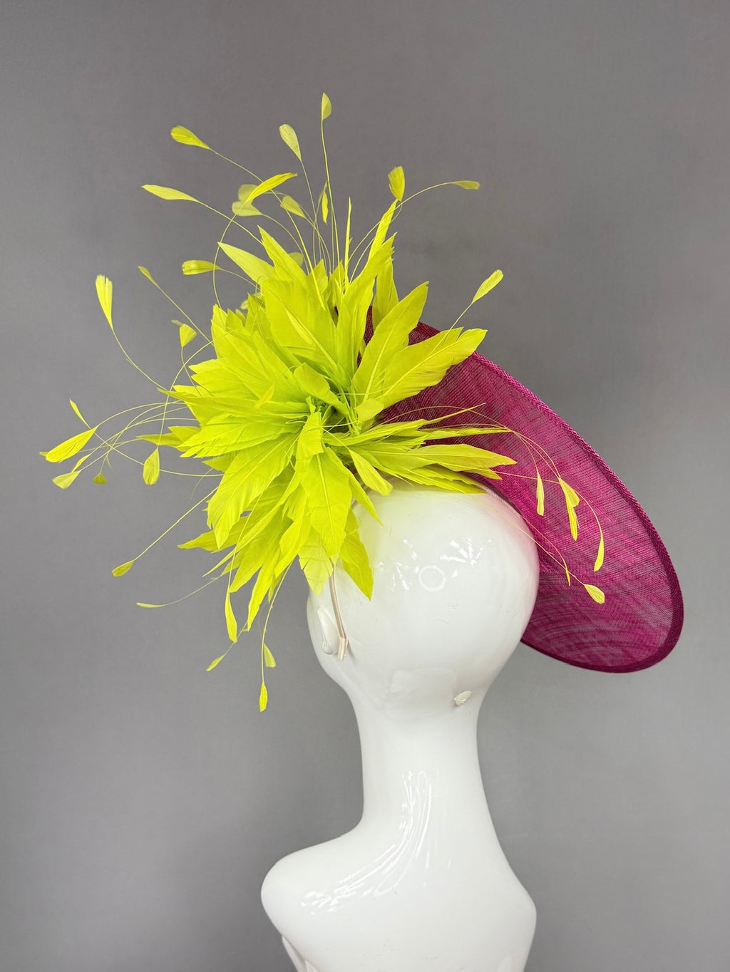 Kentucky Derby Fascinator Hat | Lime green feathered and pink mat Headpiece | Derbyologie