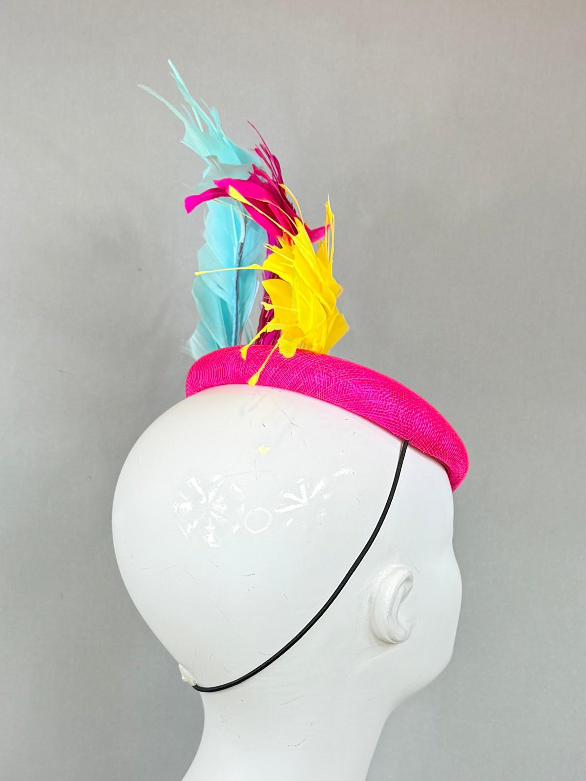 Pink, Yellow, Blue Derby Fascinator, Kentucky Derby Hat Alternative, Kentucky derby hat (GOLD LINE)