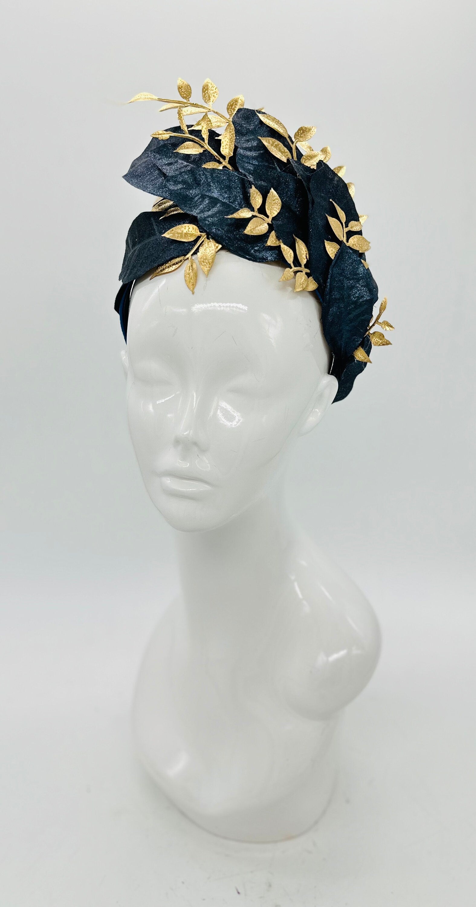 Navy blue and gold Kentucky Derby Fascinator (SILVER LINE)