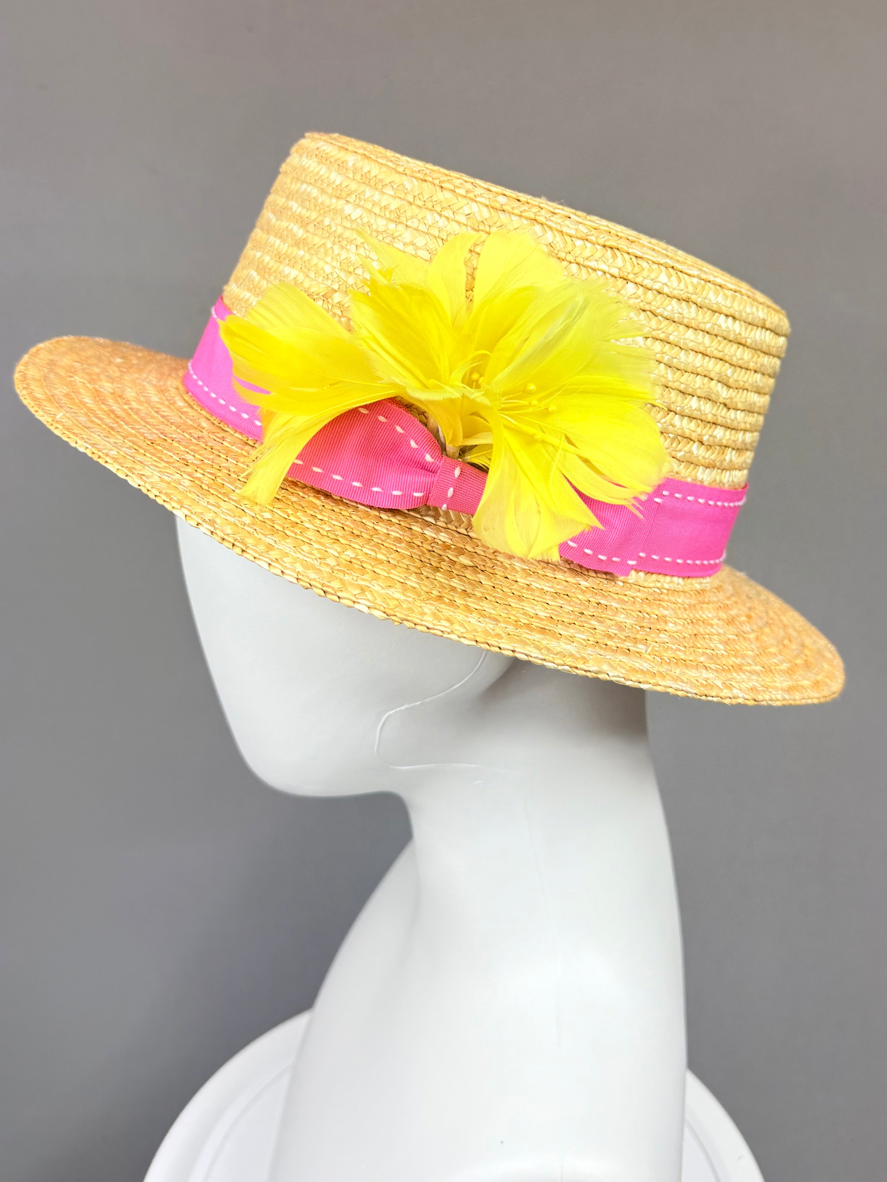 Kentucky Derby Men’s Hat | Pink and Yellow Boater Hat| Derbyologie