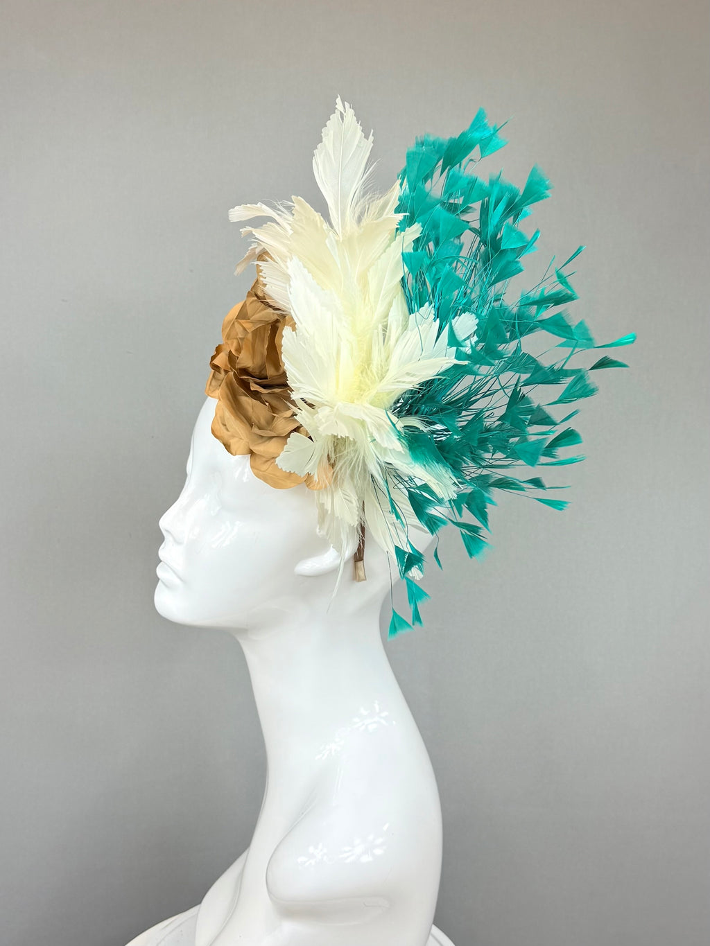 Kentucky Derby Fascinator Hat | Tan, Cream and Teal Headpiece | Derbyologie