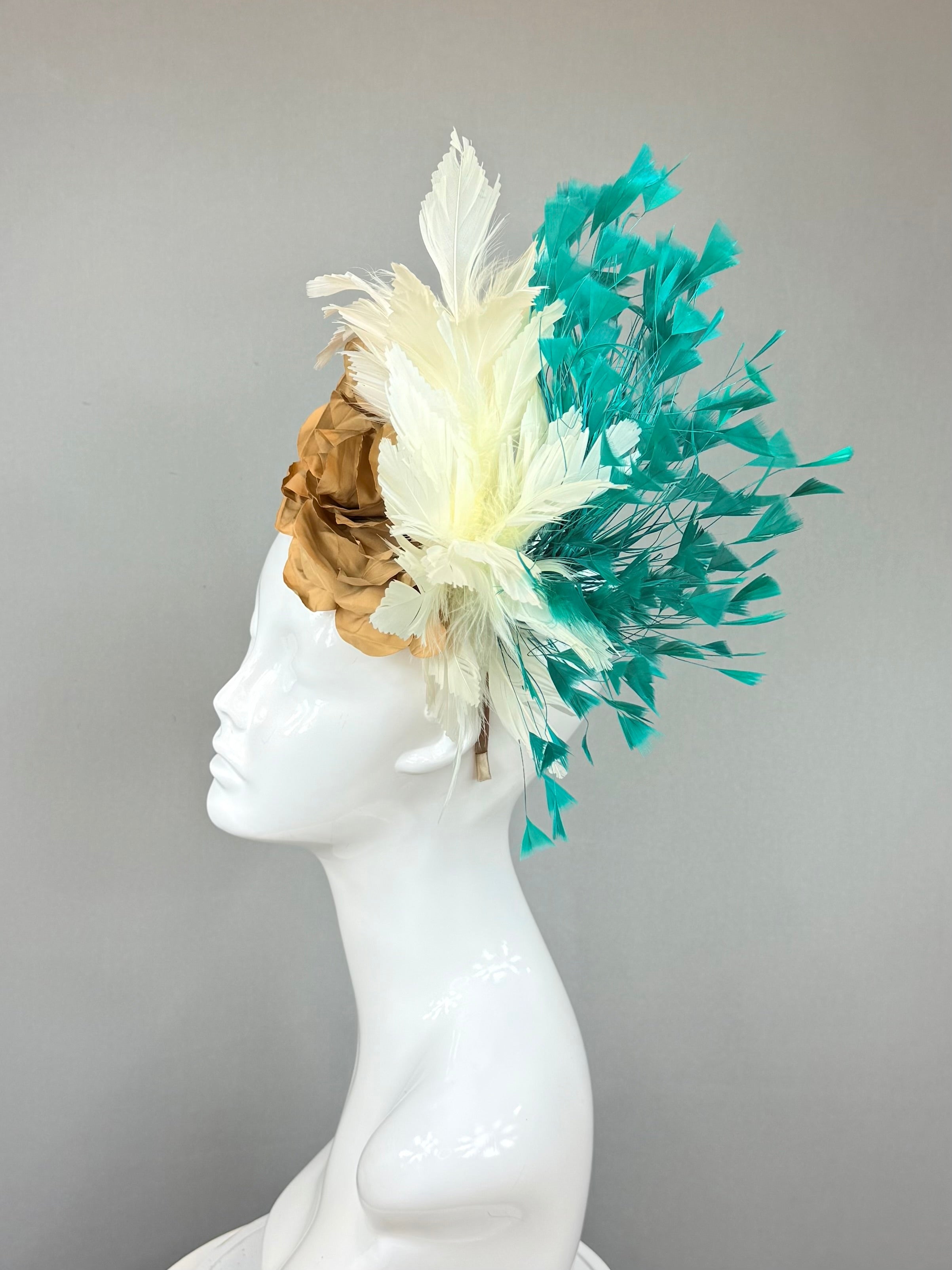 Kentucky Derby Fascinator Hat | Tan, Cream and Teal Headpiece | Derbyologie