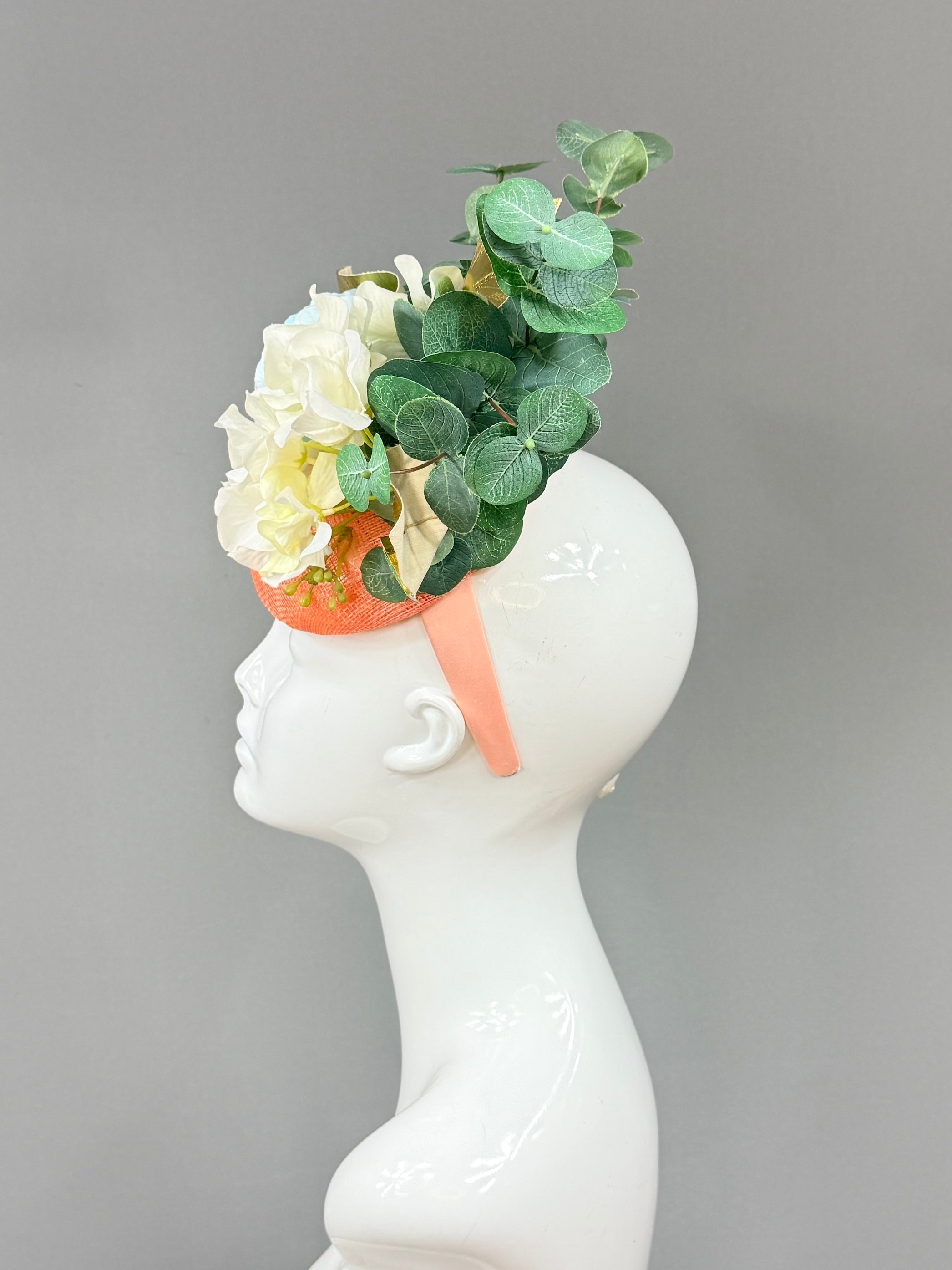 Kentucky Derby Fascinator Hat | Blue, white, green, gold, and peach Headband Hat | Derbyologie