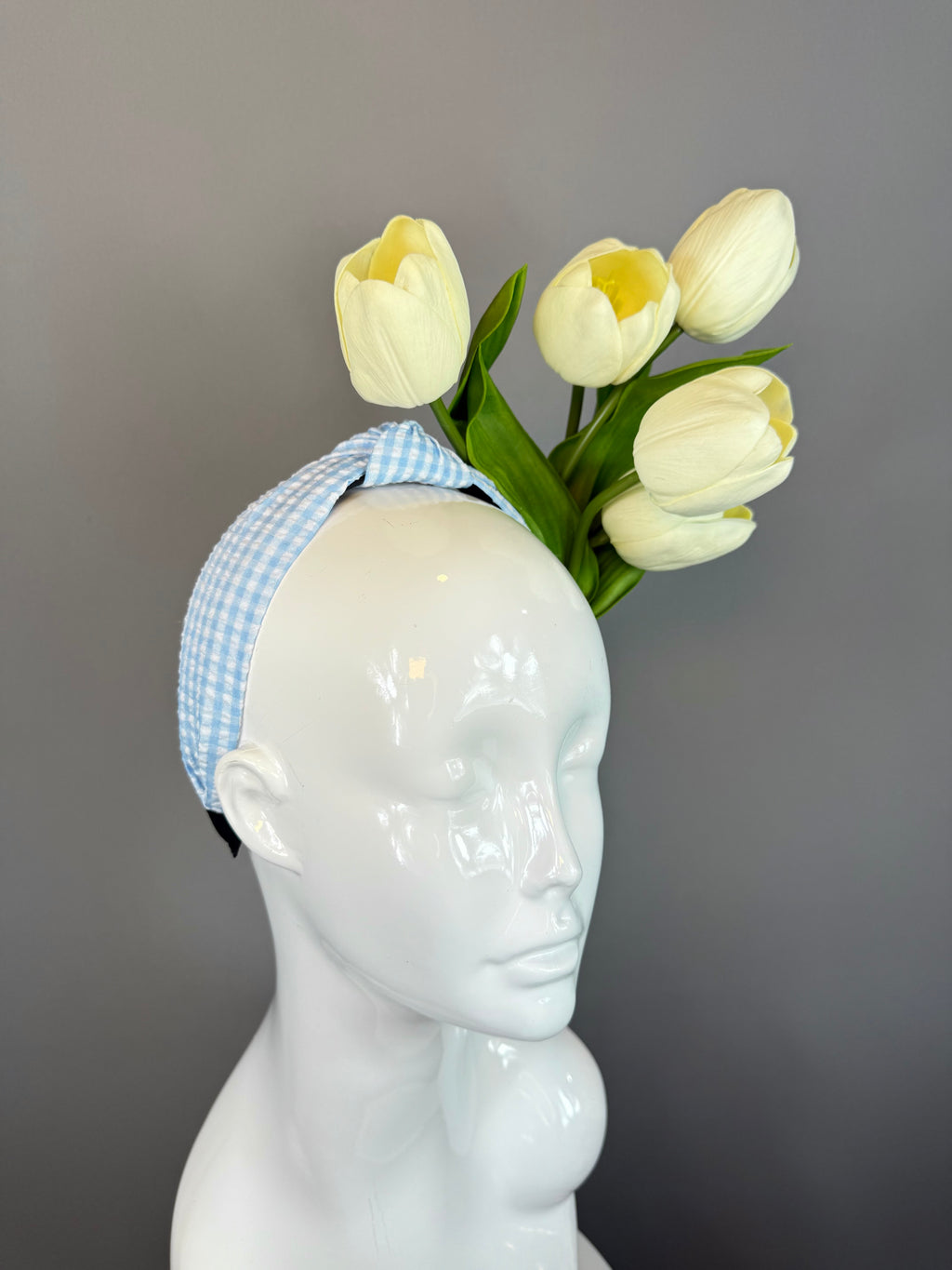 Kentucky Derby Fascinator Hat | Blue and White Tulip Headpiece | Derbyologie