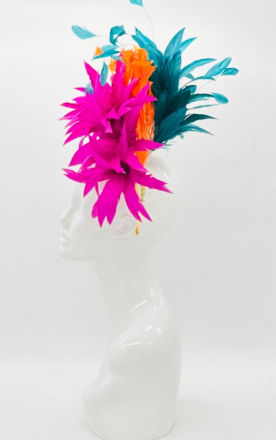 Magenta, orange & teal halo Kentucky Derby fascinator, Derby Hat Alternative, (PLATINUM LINE)