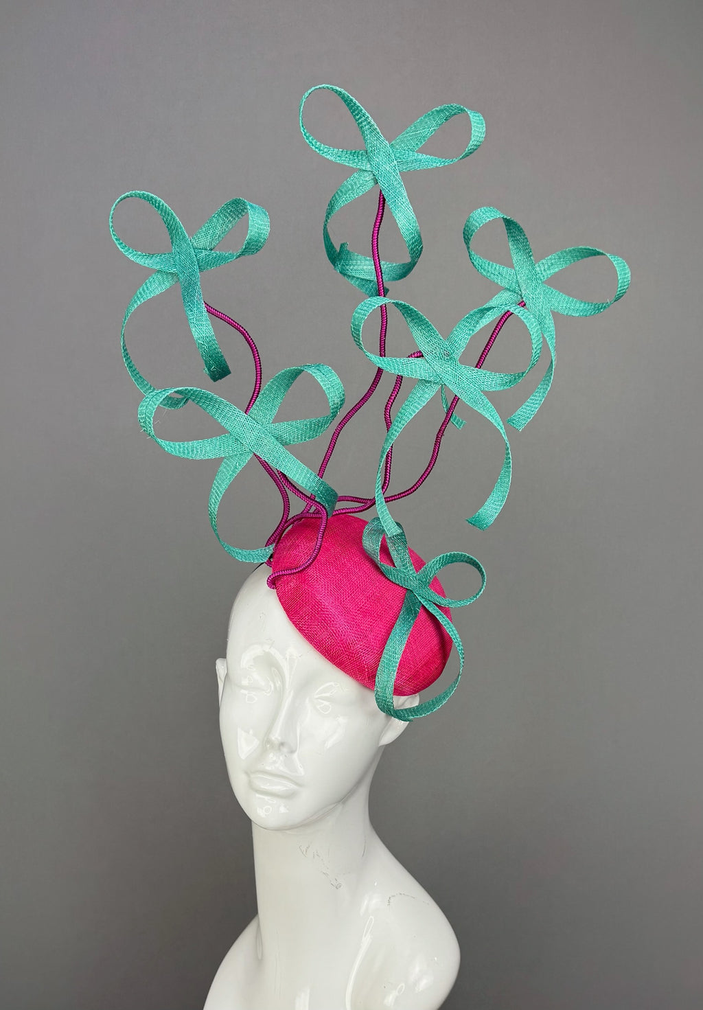 Kentucky Derby Fascinator Hat | Pink and Turquoise Bow Headpiece | Derbyologie
