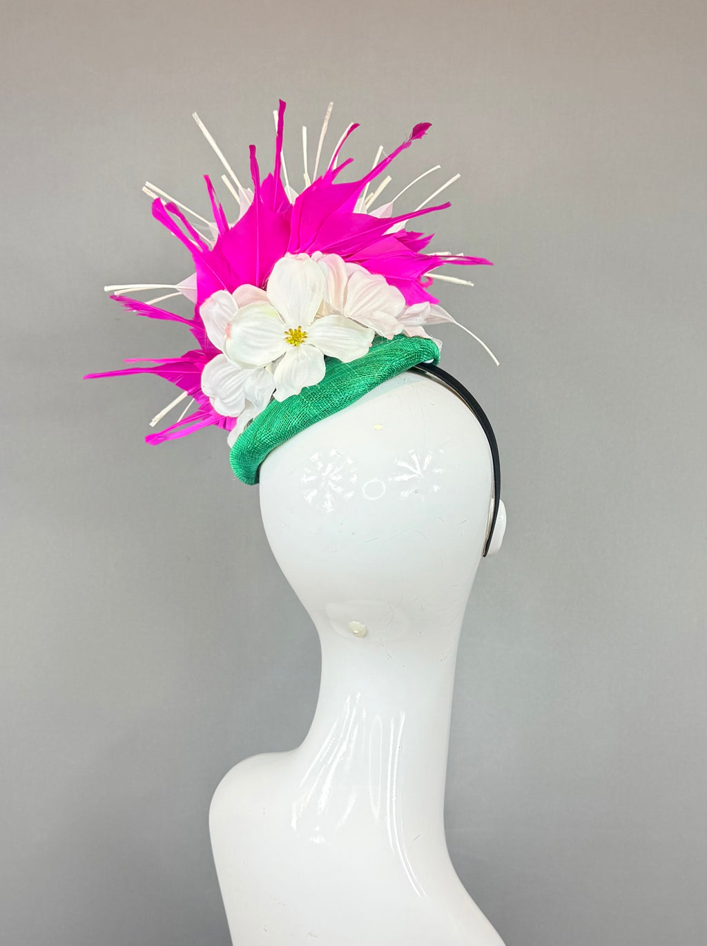 Kentucky Derby Fascinator Hat | Pink, Green Feather Headpiece| Derbyologie