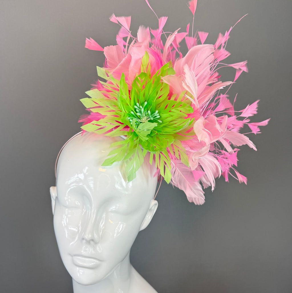 Lime Green, Hot Pink and Light Pink Derby Fascinator, Kentucky Derby Hat Alternative, Kentucky derby hat (GOLD LINE)