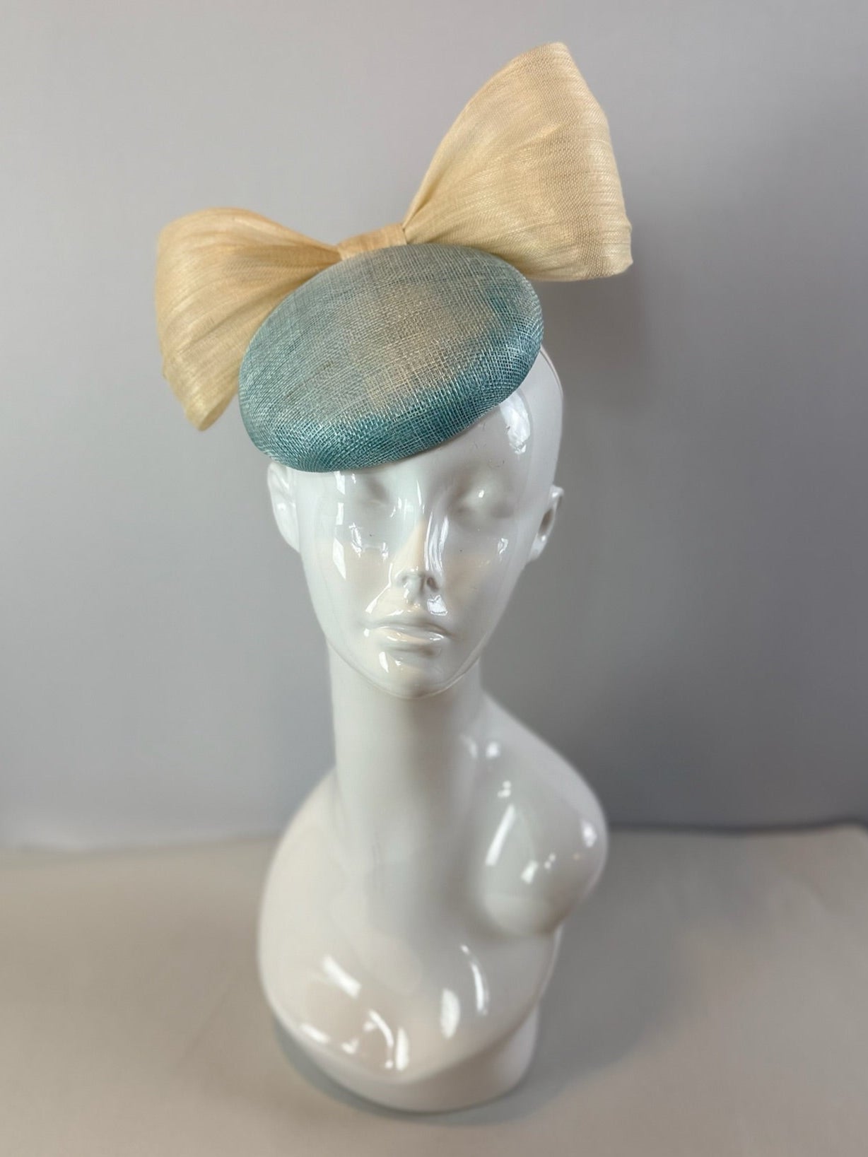 Cream and Light Blue Kentucky Derby fascinator, Derby Hat Alternative (GOLD LINE)