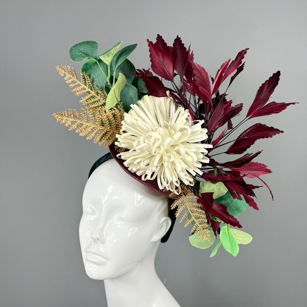 Kentucky Derby Fascinator Hat | Burgundy and Gold Headpiece | Derbyologie