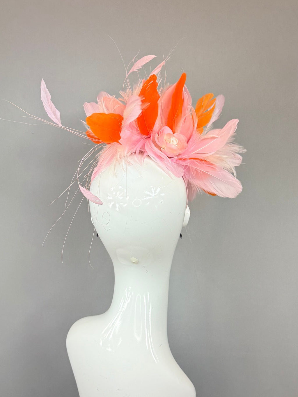 Kentucky Derby Fascinator Hat | Pink and Orange feathered  Headband Hat | Derbyologie
