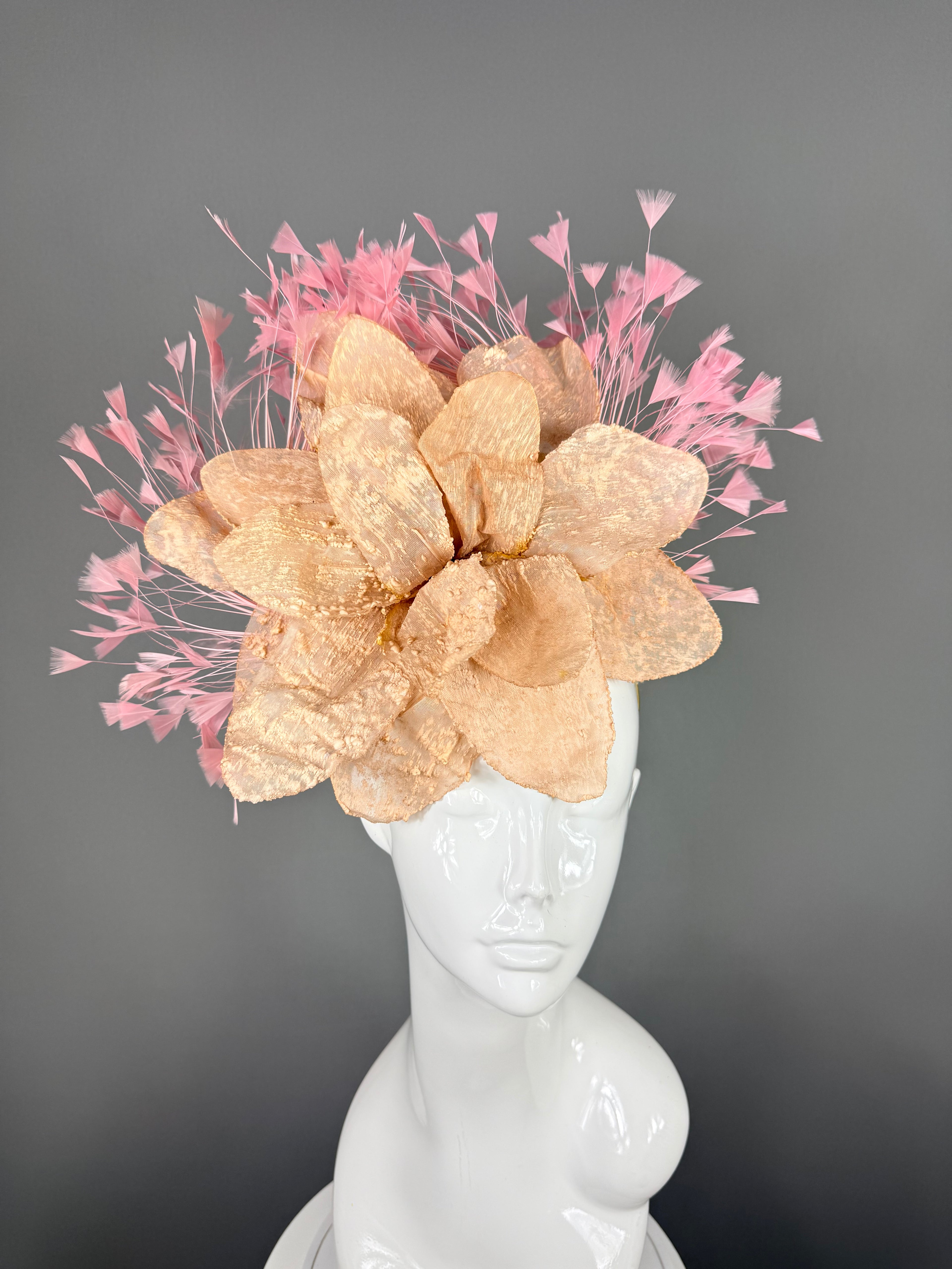 Kentucky Derby Fascinator Hat | Pink & Beige Flower Headpiece | Derbyologie