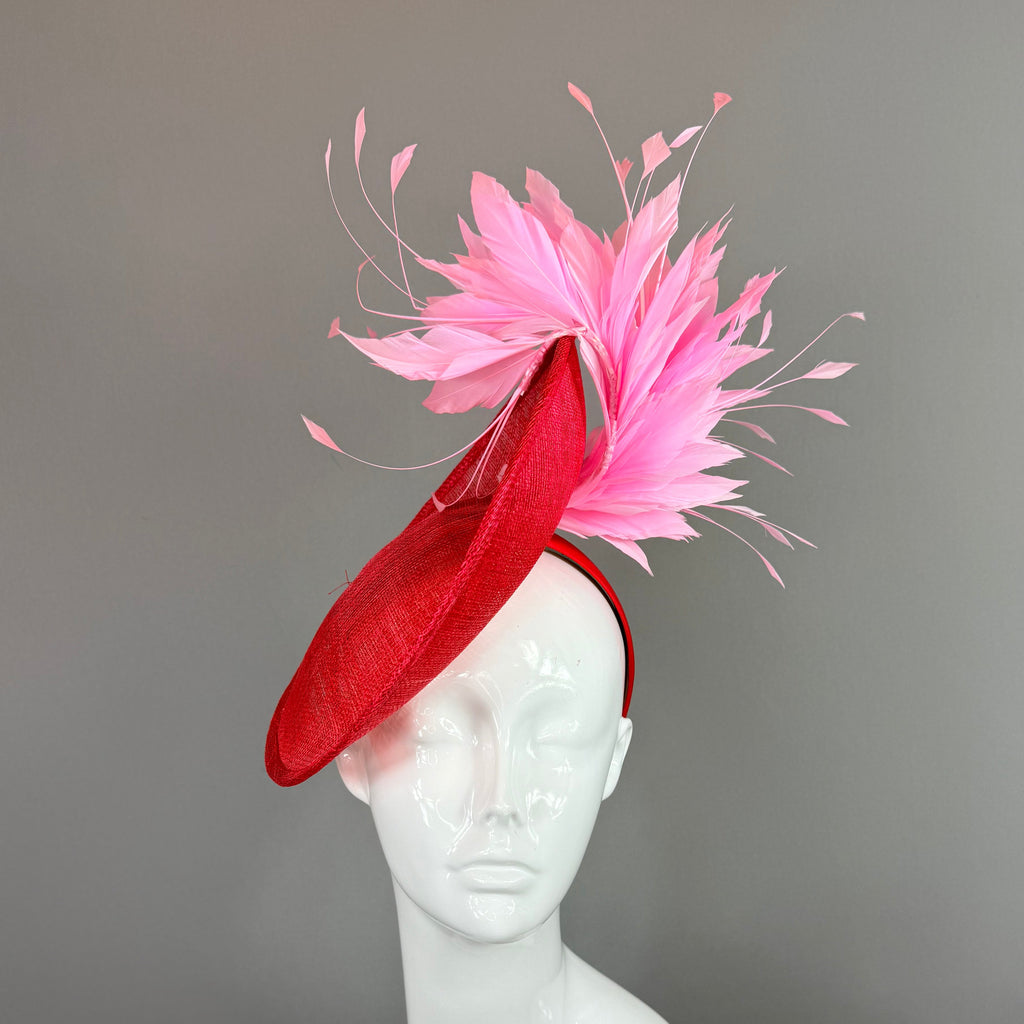 Kentucky Derby Fascinator Hat | Red and Pink Headpiece | Derbyologie