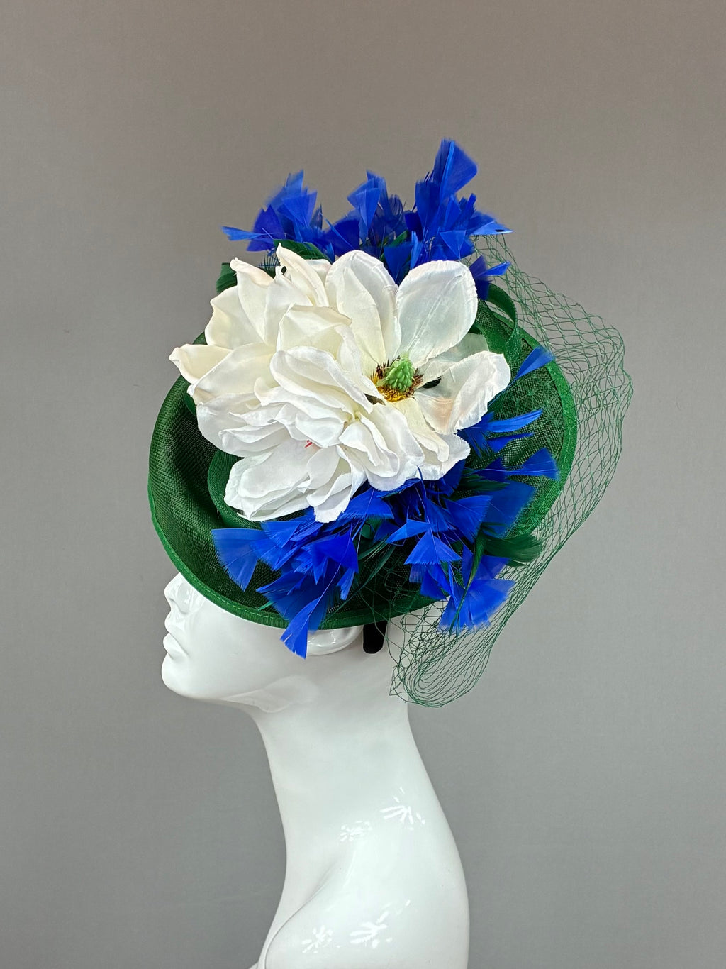 Kentucky Derby Fascinator Hat |Blue, green, and white Headband Hat | Derbyologie