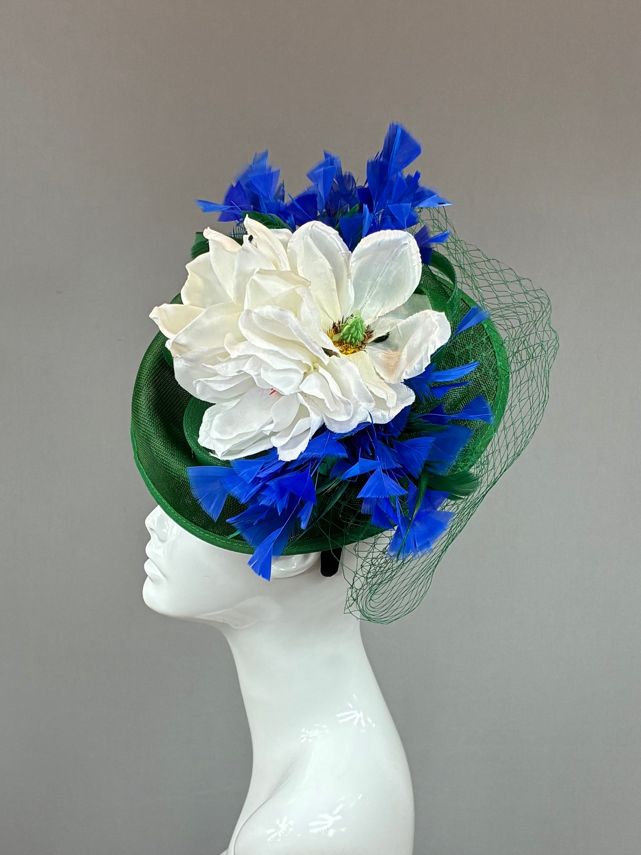 Kentucky Derby Fascinator Hat |Blue, green, and white Headband Hat | Derbyologie