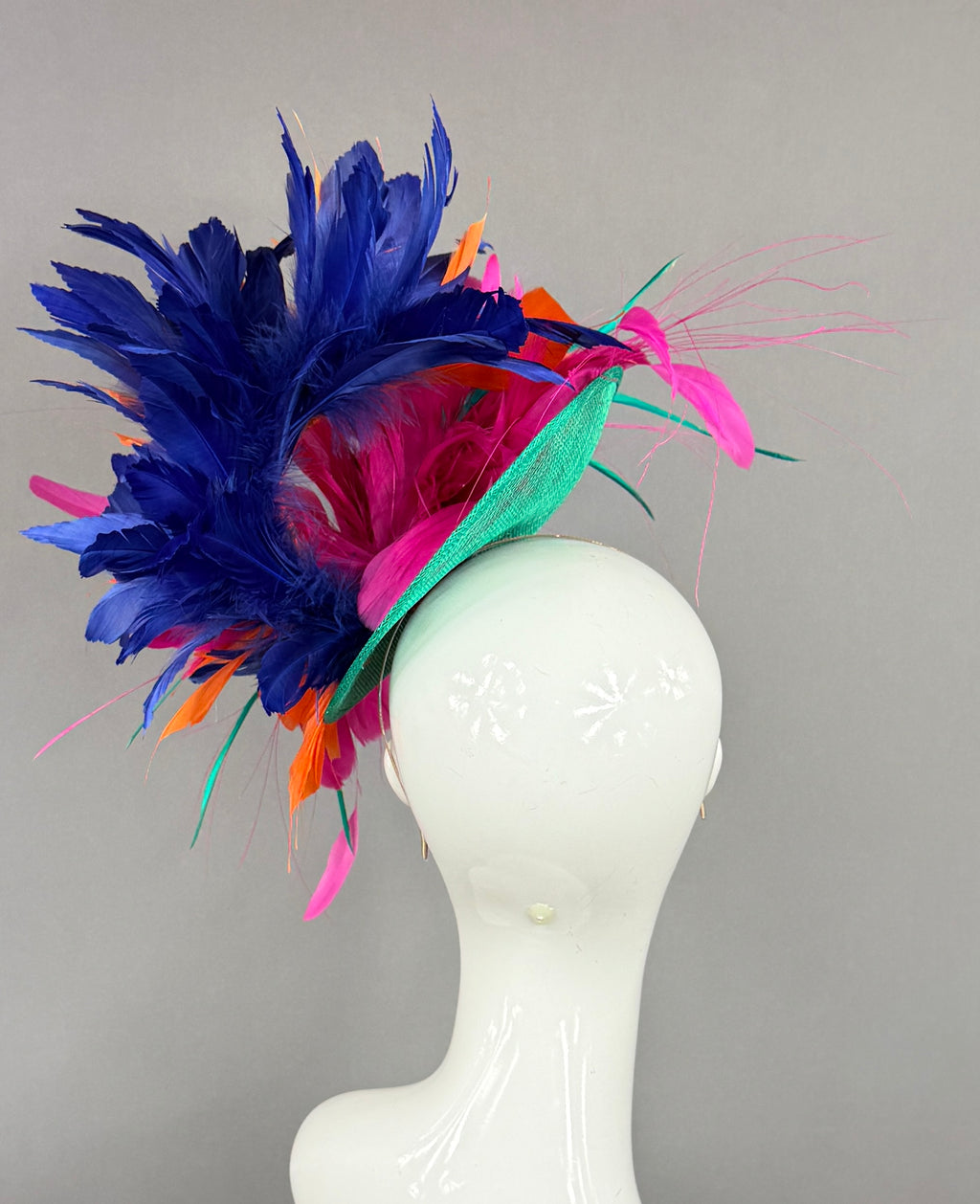 Kentucky Derby Fascinator Hat |Navy, Orange, Pink, and Green Headpiece | Derbyologie