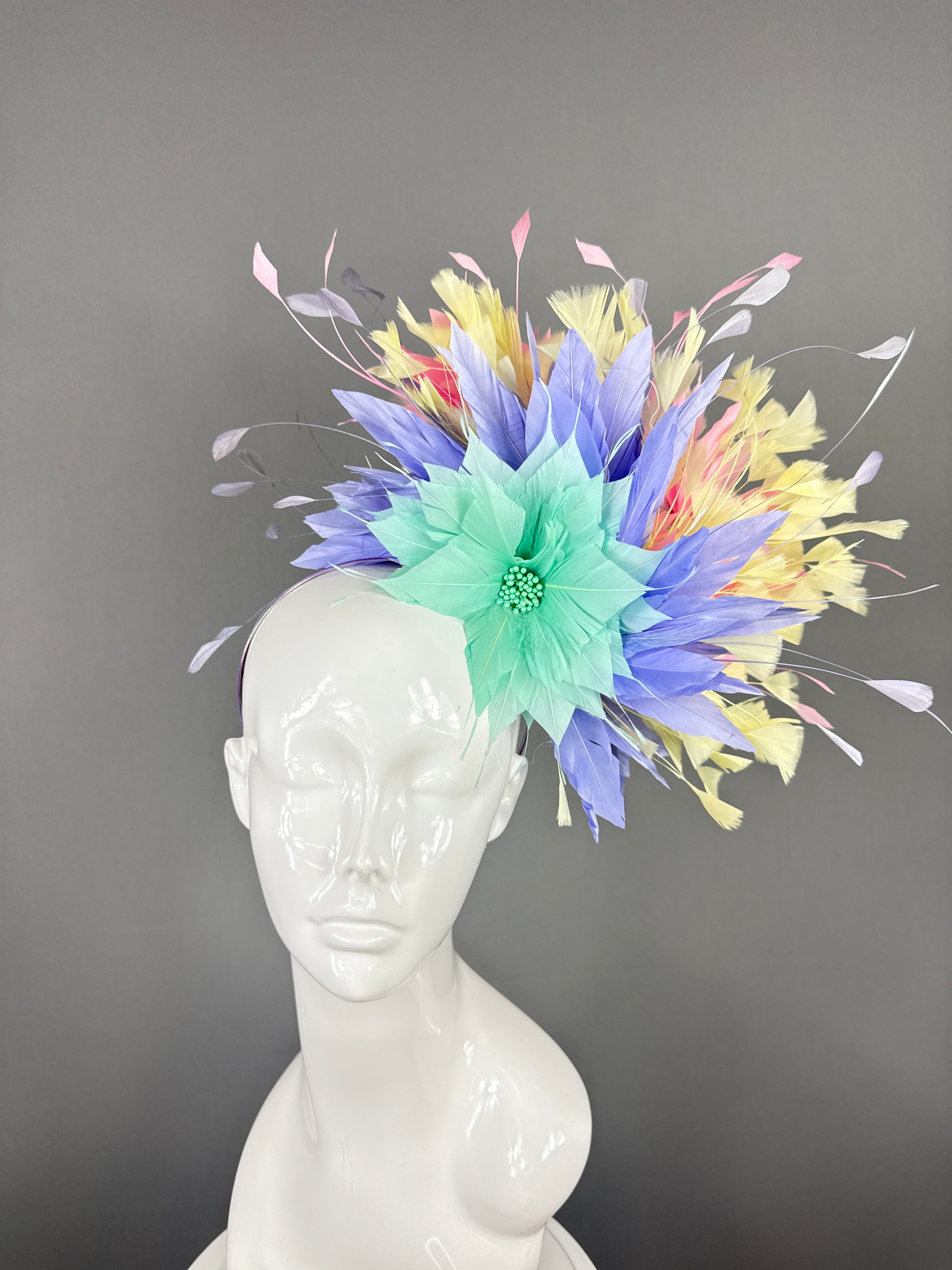 Kentucky Derby Fascinator Hat |Yellow, Pink, Purple and Turquoise Headpiece | Derbyologie