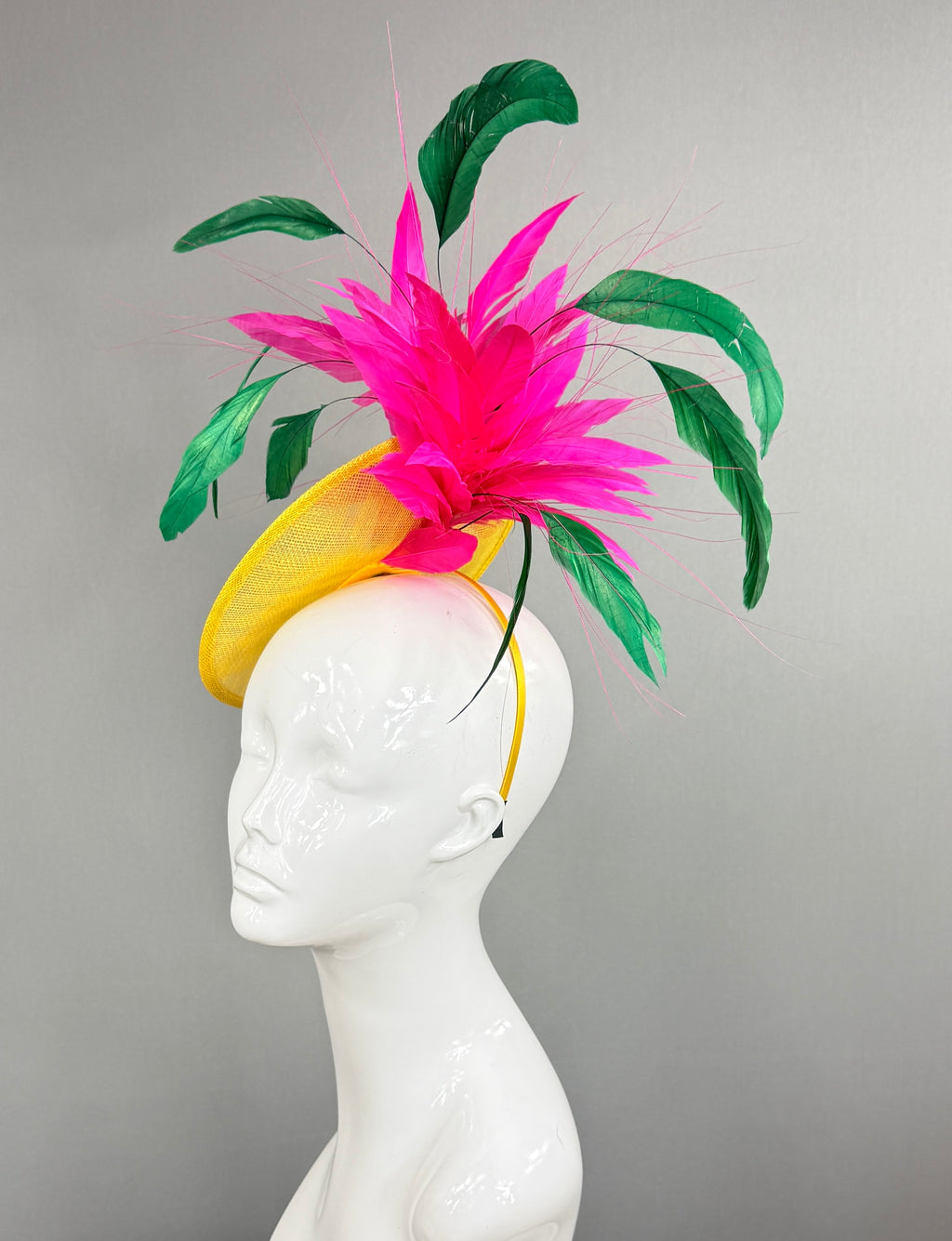 Kentucky Derby Fascinator Hat | Fuchsia, green, and yellow Headpiece | Derbyologie