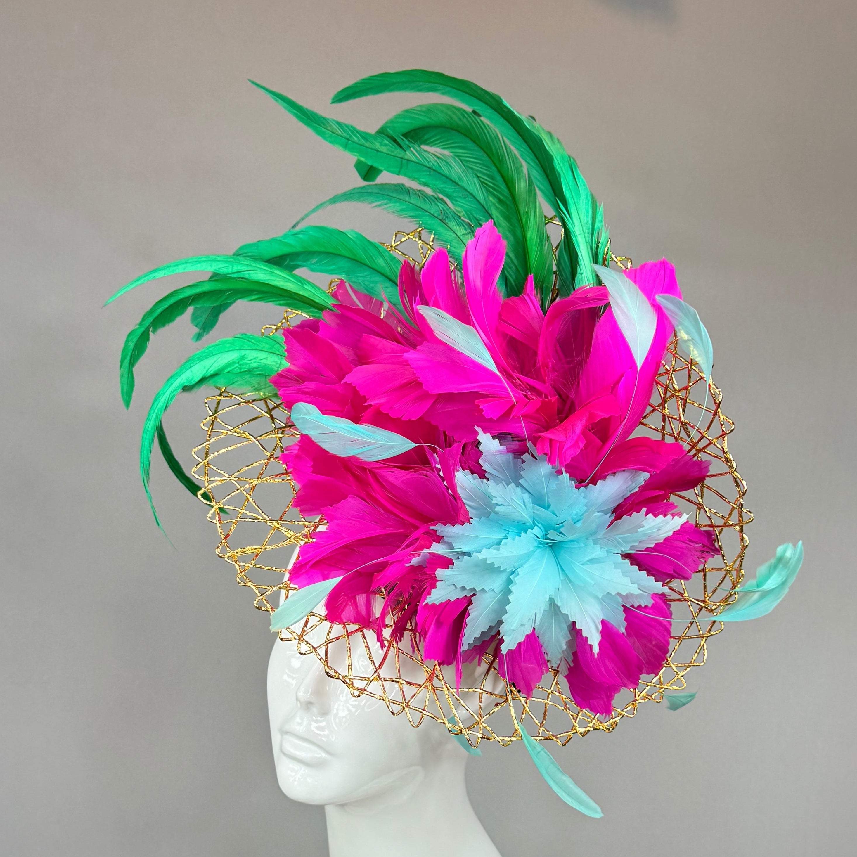 Kentucky Derby Fascinator Hat | Pink, Green and Gold Headpiece| Derbyologie
