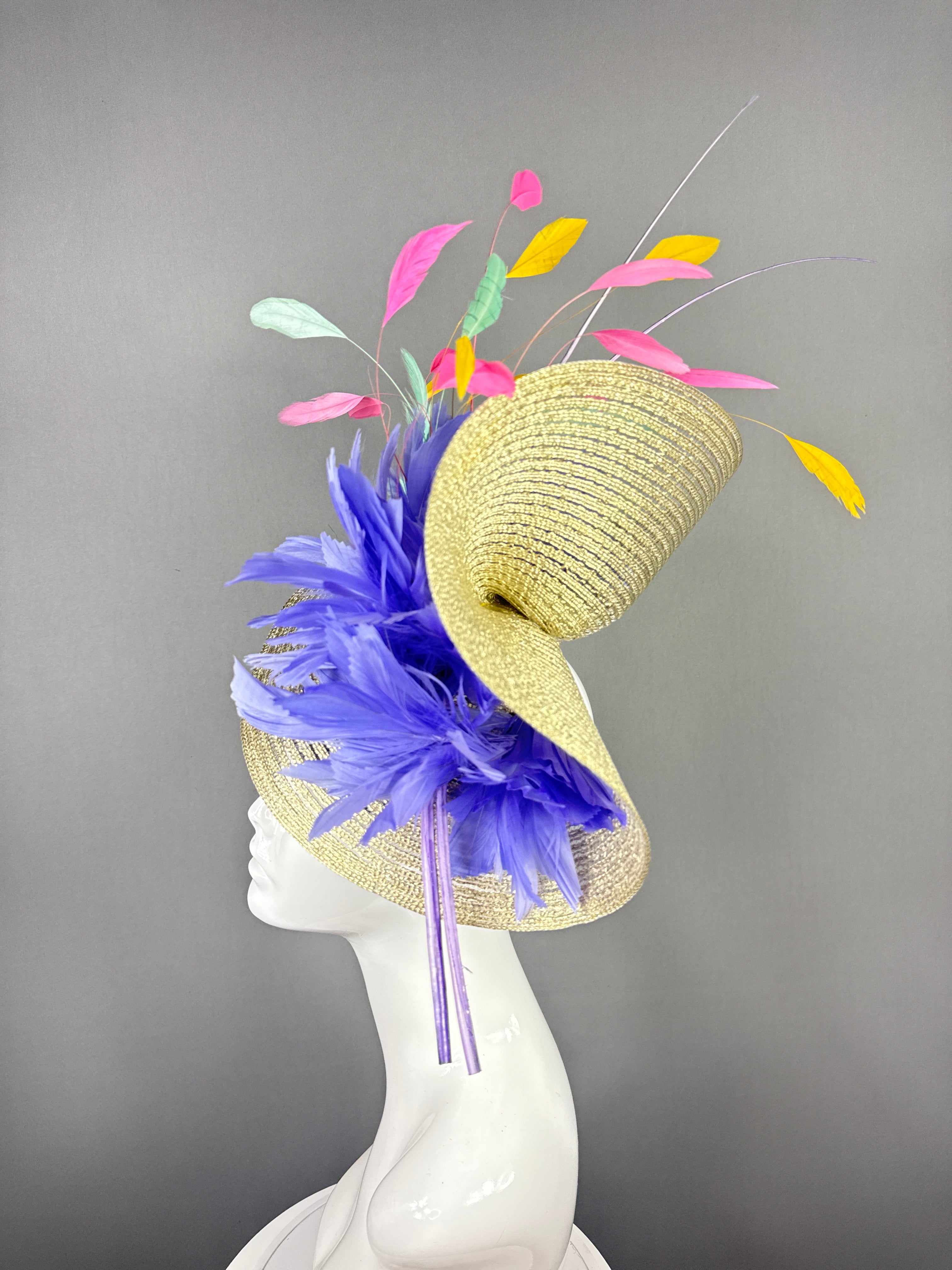 Kentucky Derby Fascinator Hat | Pink, Yellow, Purple, and Turquoise Headpiece | Derbyologie