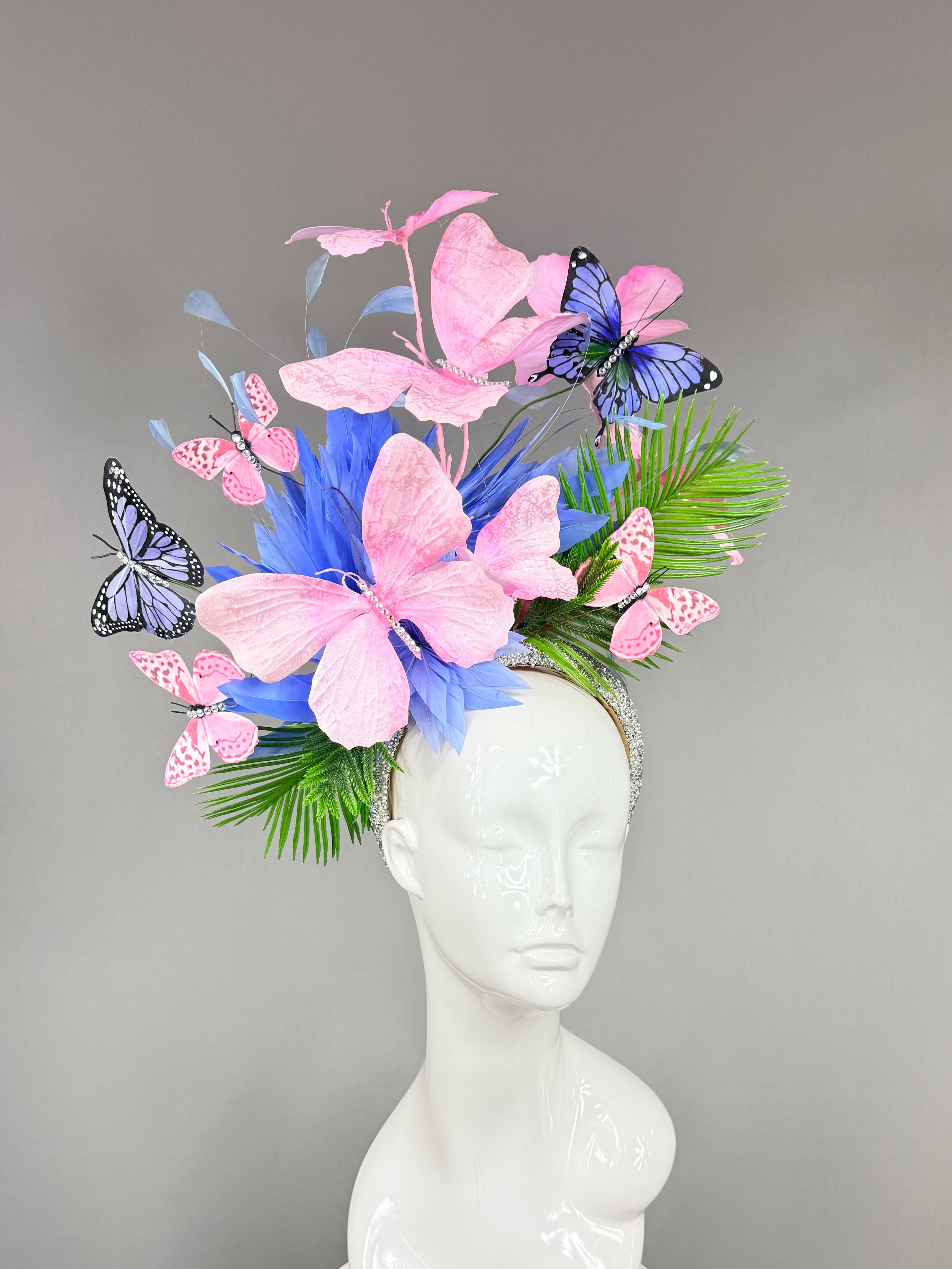 Kentucky Derby Fascinator Hat | Blue, Green Butterfly Derby Hat Headband| Derbyologie