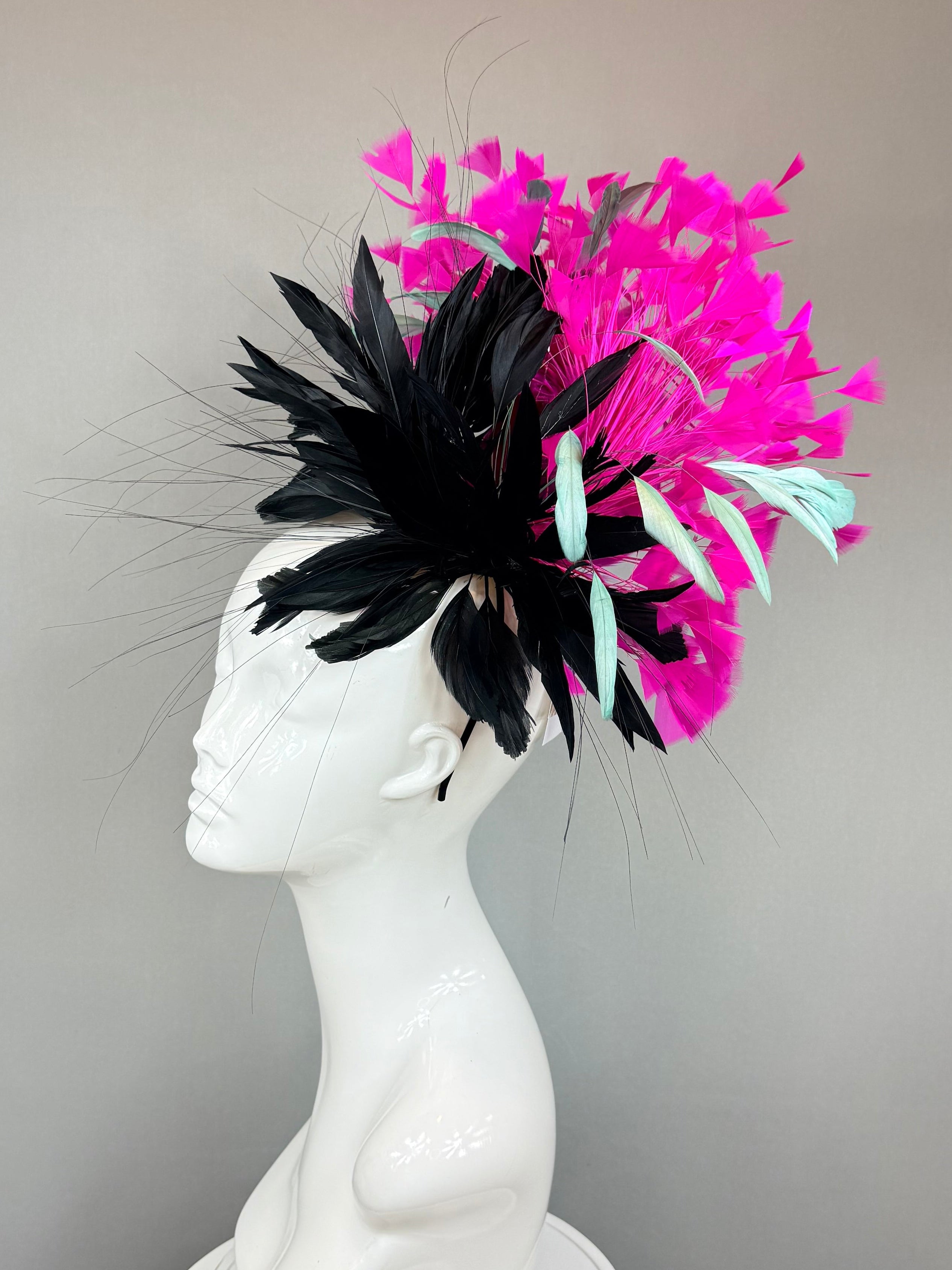 Black, Hot pink and Turquoise Kentucky Derby Fascinator (GOLD LINE)