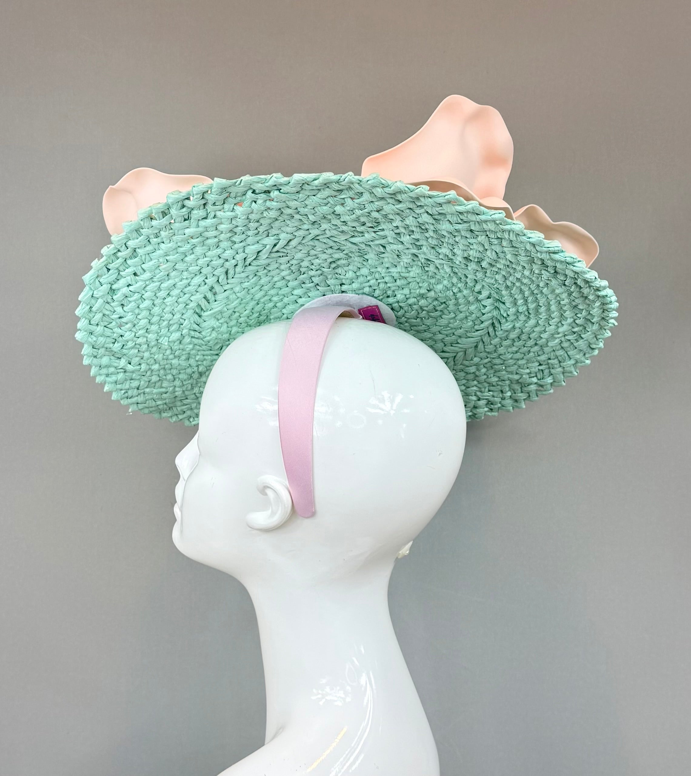 Kentucky Derby Fascinator Hat | Turquoise & Peach Pink Headpiece | Derbyologie