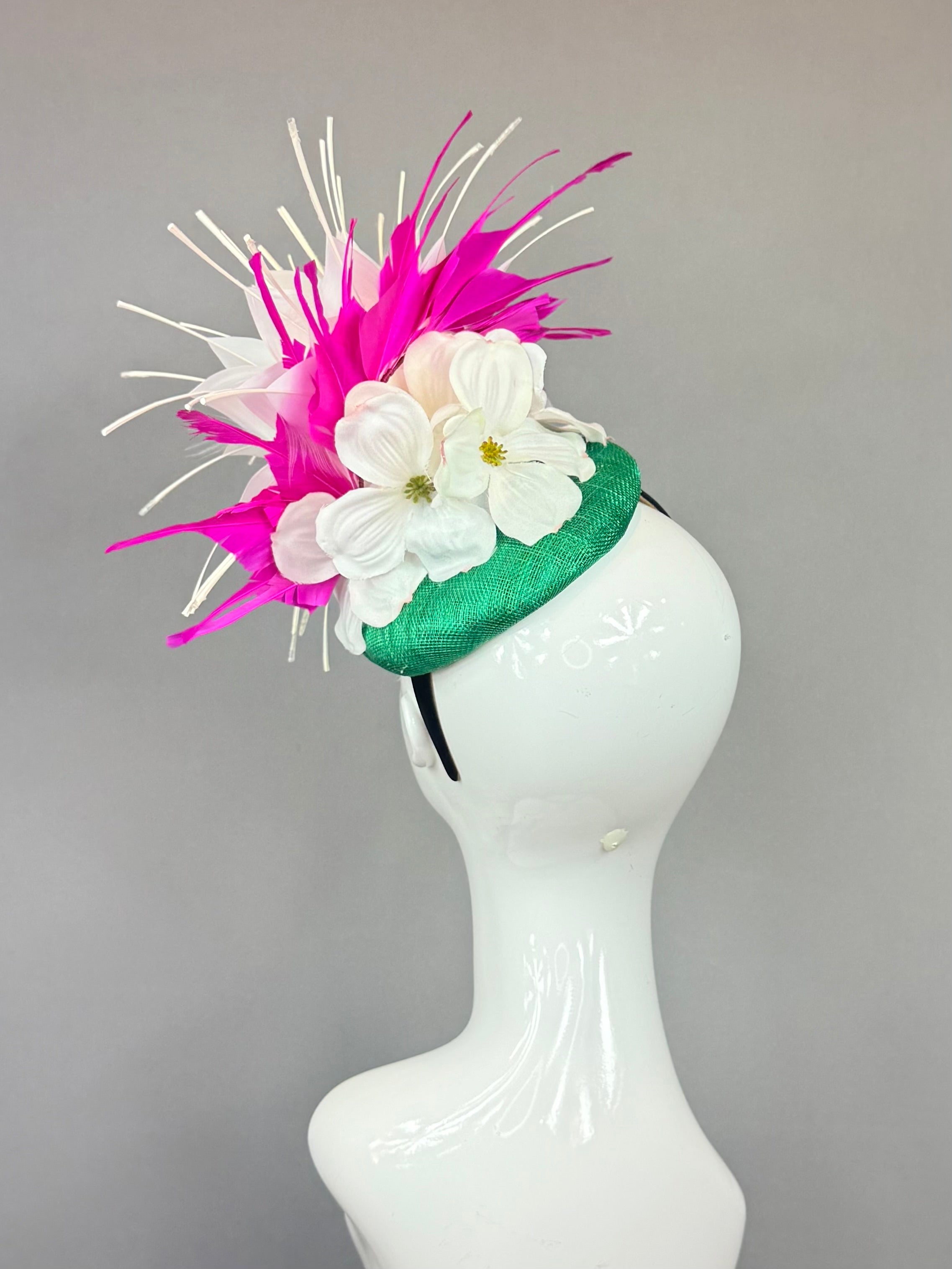 Kentucky Derby Fascinator Hat | Pink, Green Feather Headpiece| Derbyologie