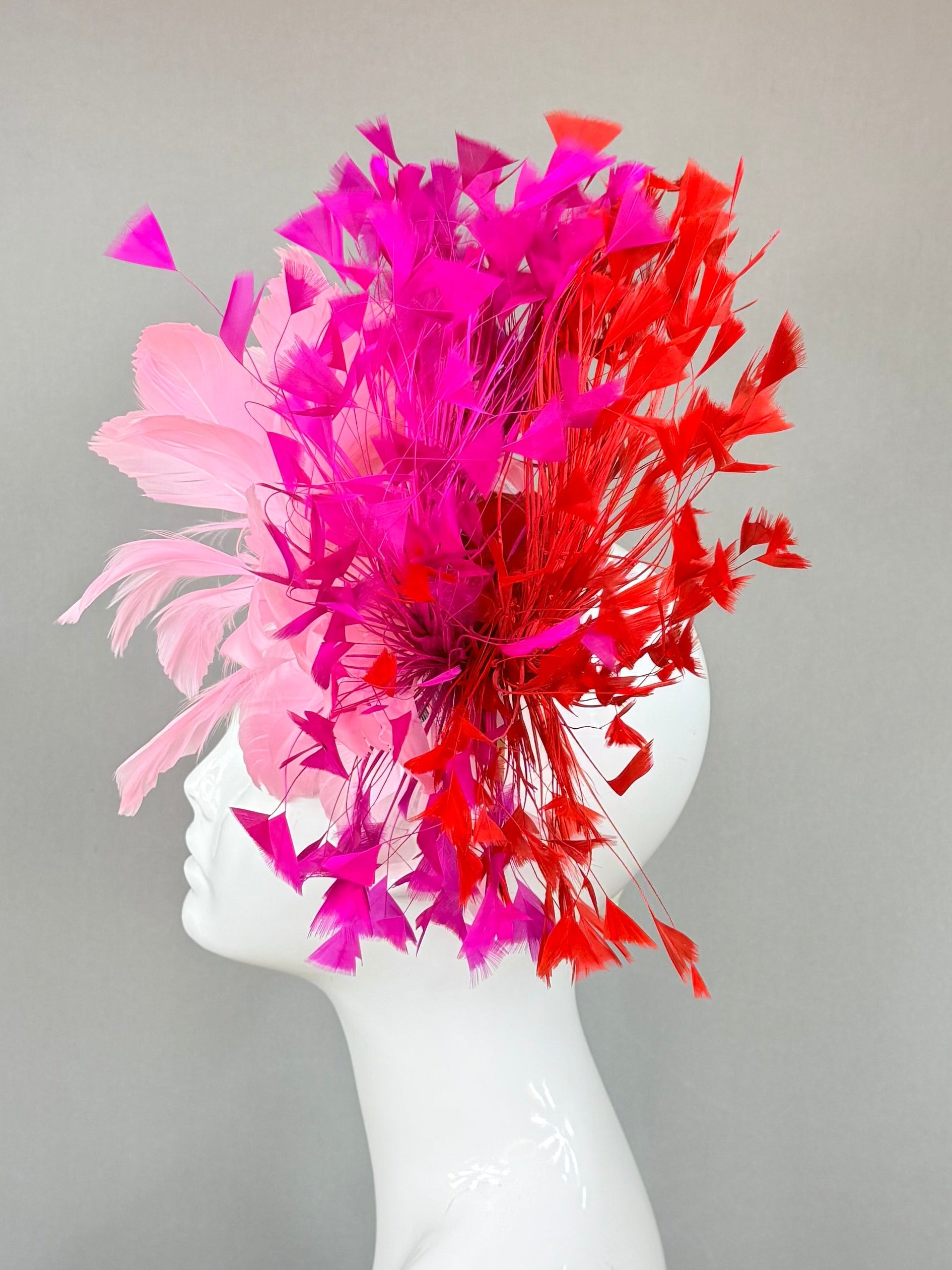 Pink, Fuchsia, and Red  Derby Fascinator, Kentucky Derby Hat Alternative, Kentucky derby hat (GOLD LINE)