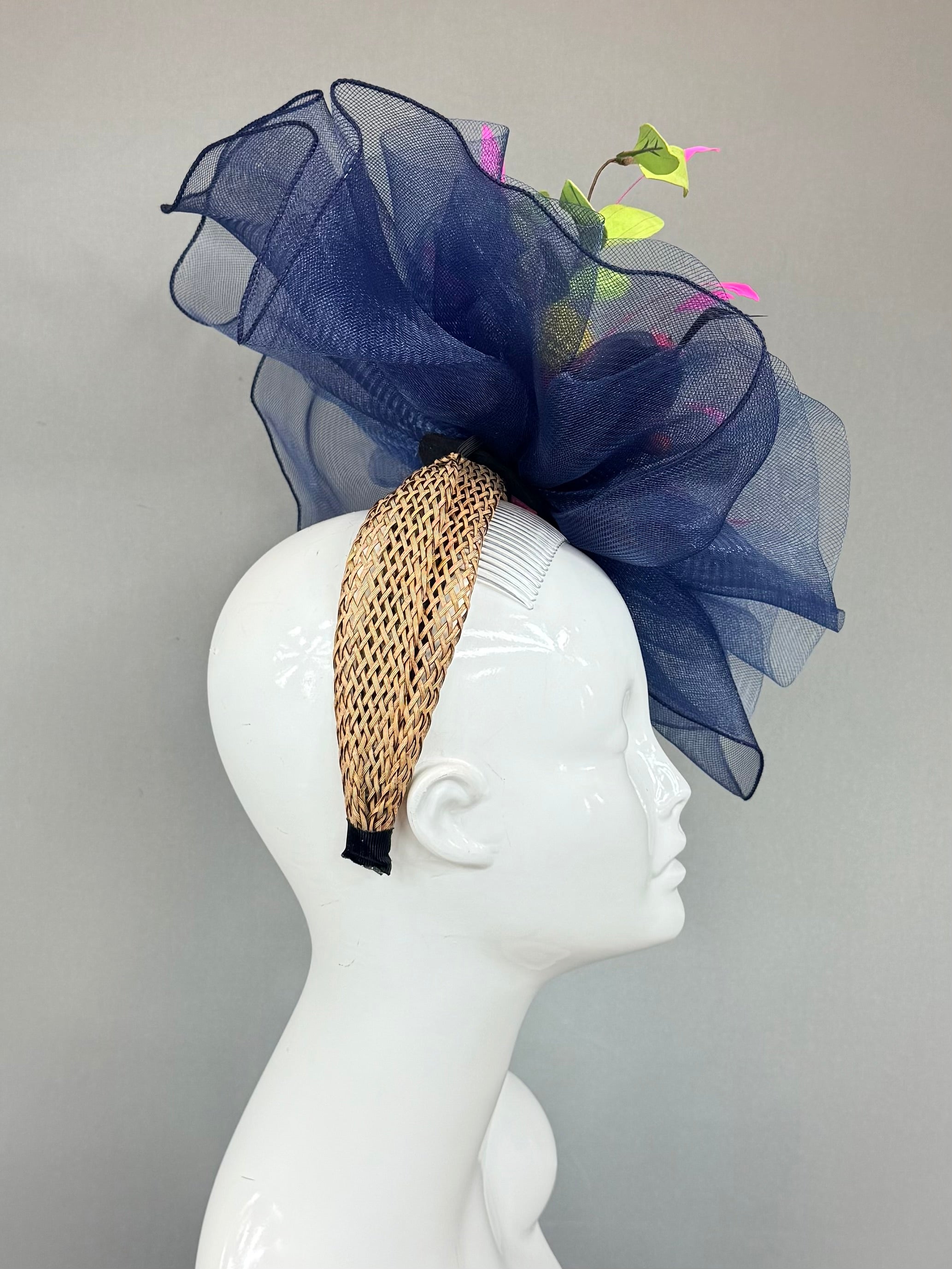 Kentucky Derby Fascinator Hat | Navy blue and colorful bouquet Headband Hat | Derbyologie