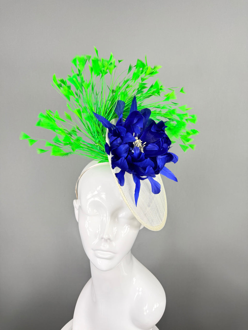 Kentucky Derby Fascinator Hat | Green & Blue Feather Headpiece | Derbyologie