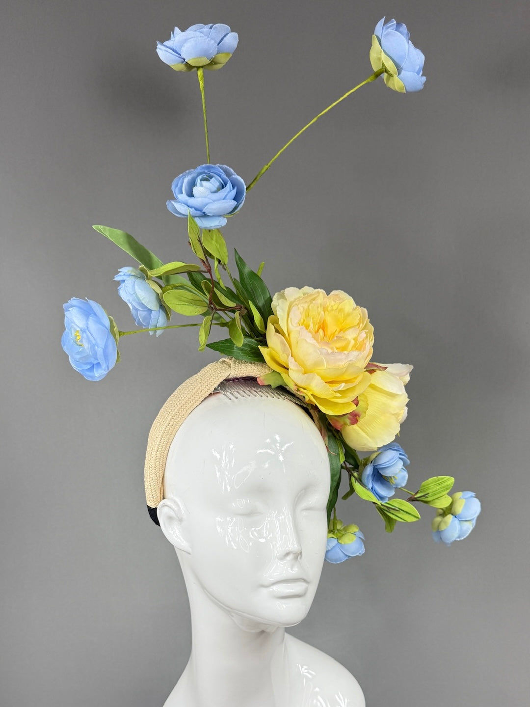 Kentucky Derby Fascinator Hat | Yellow and blue flowered Headpiece | Derbyologie
