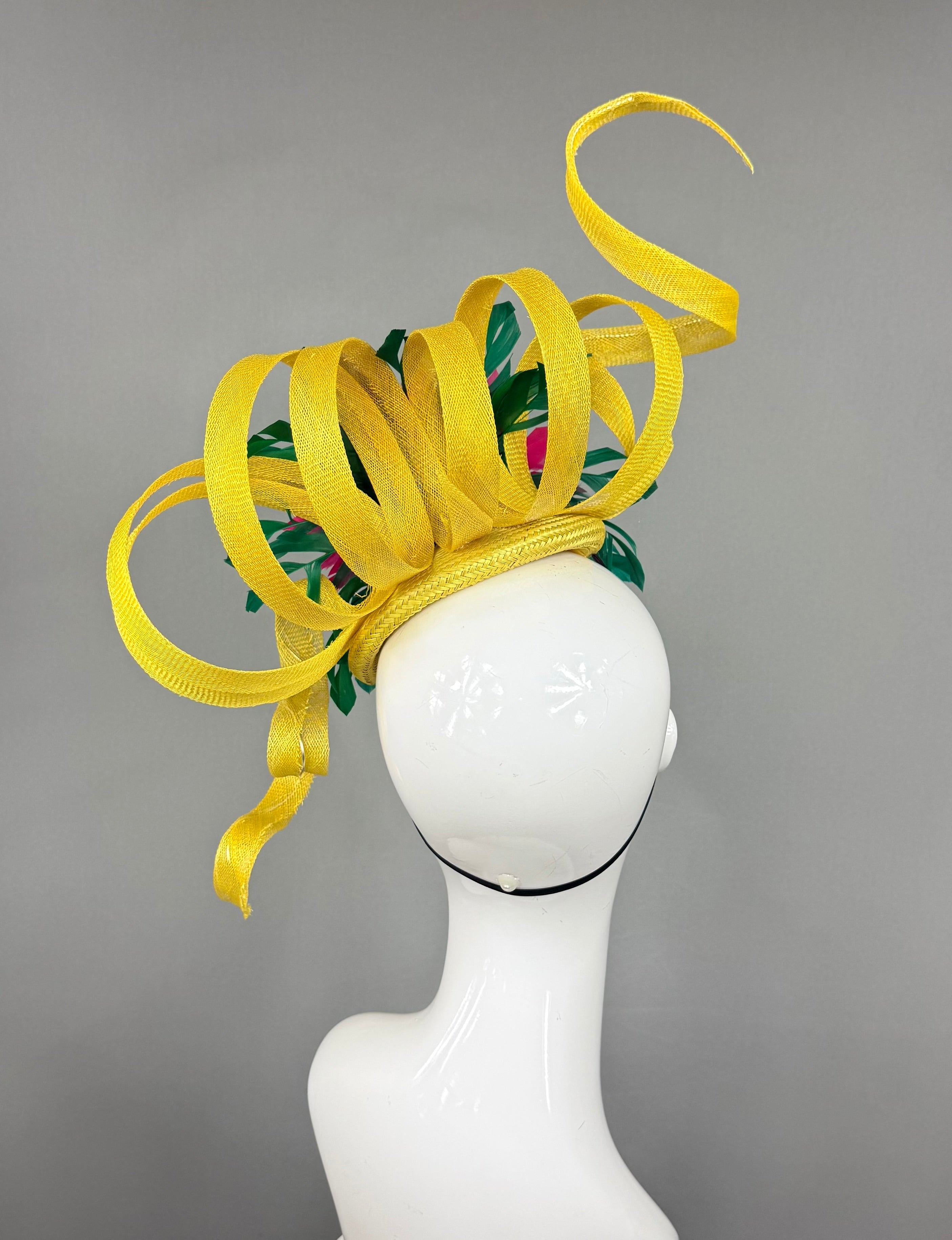 Kentucky Derby Fascinator Hat | Fuchsia, green, and yellow  Headband Hat | Derbyologie