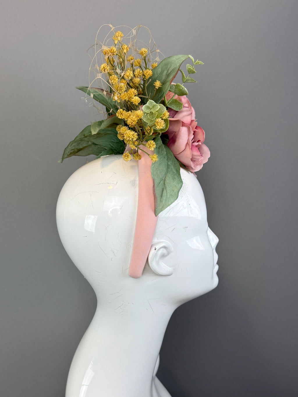 Mauve and Green Kentucky Derby fascinator, Derby Hat Alternative, Garden Collection (GOLD LINE)