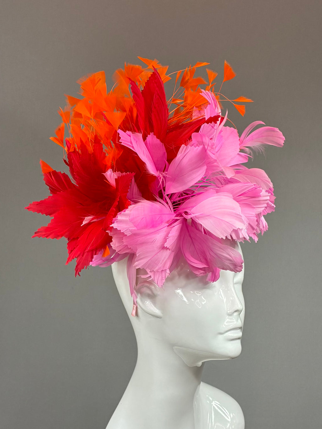 Kentucky Derby Fascinator Hat | Orange, pink, and red feathered Headband Hat | Derbyologie