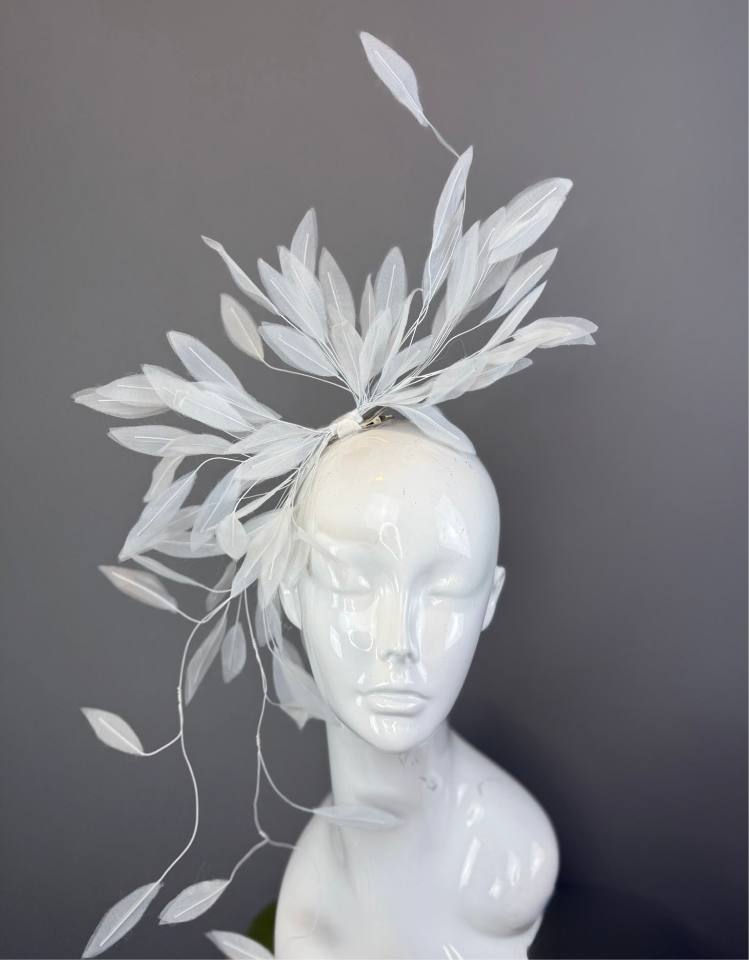 Kentucky Derby Feather Fascinator Hat for Women with white wiry feathers