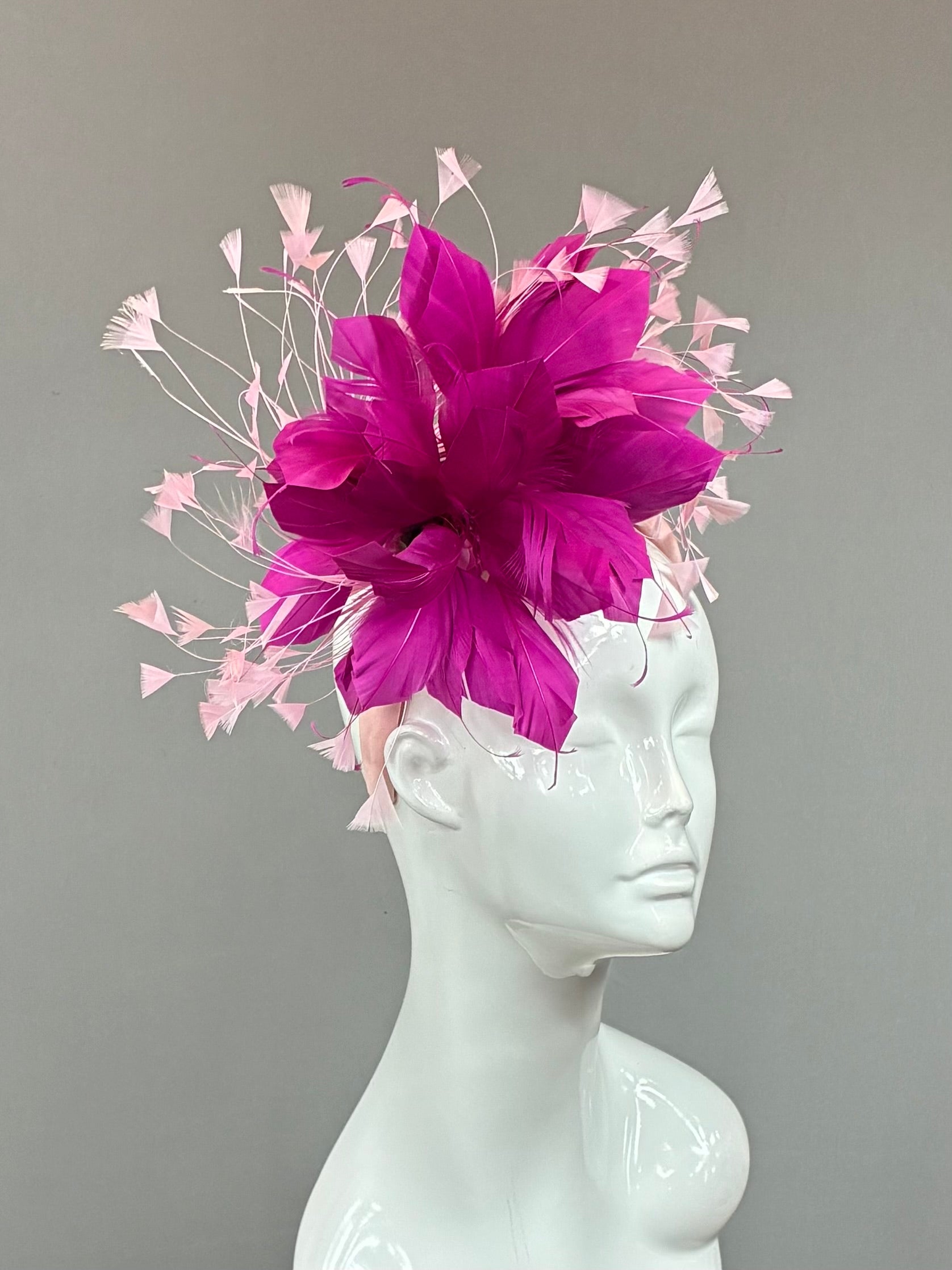 Kentucky Derby Fascinator Hat | Fuchsia and light pink feathered  Headband Hat | Derbyologie