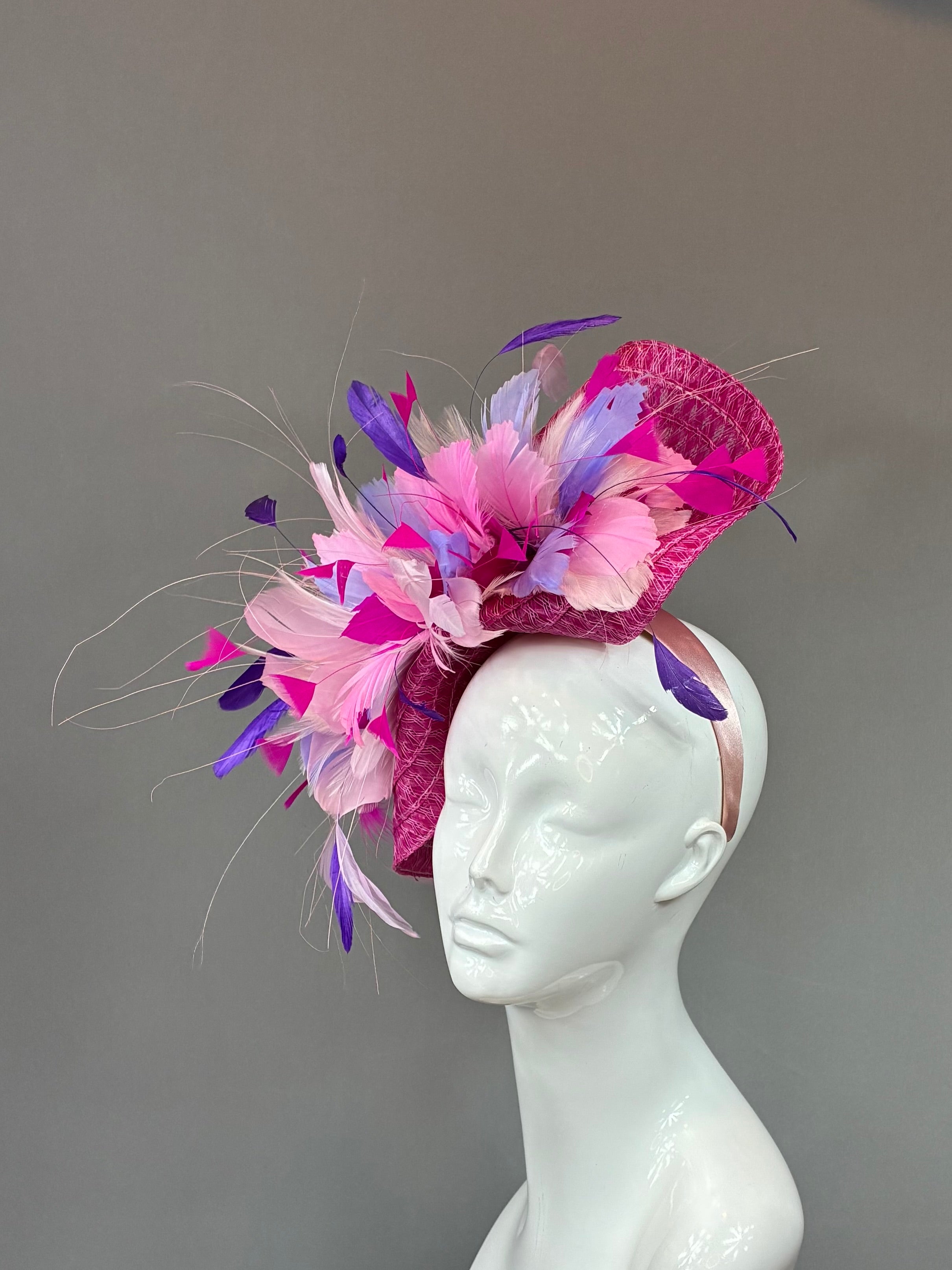Kentucky Derby Fascinator Hat |pink and purple feather Headband Hat | Derbyologie