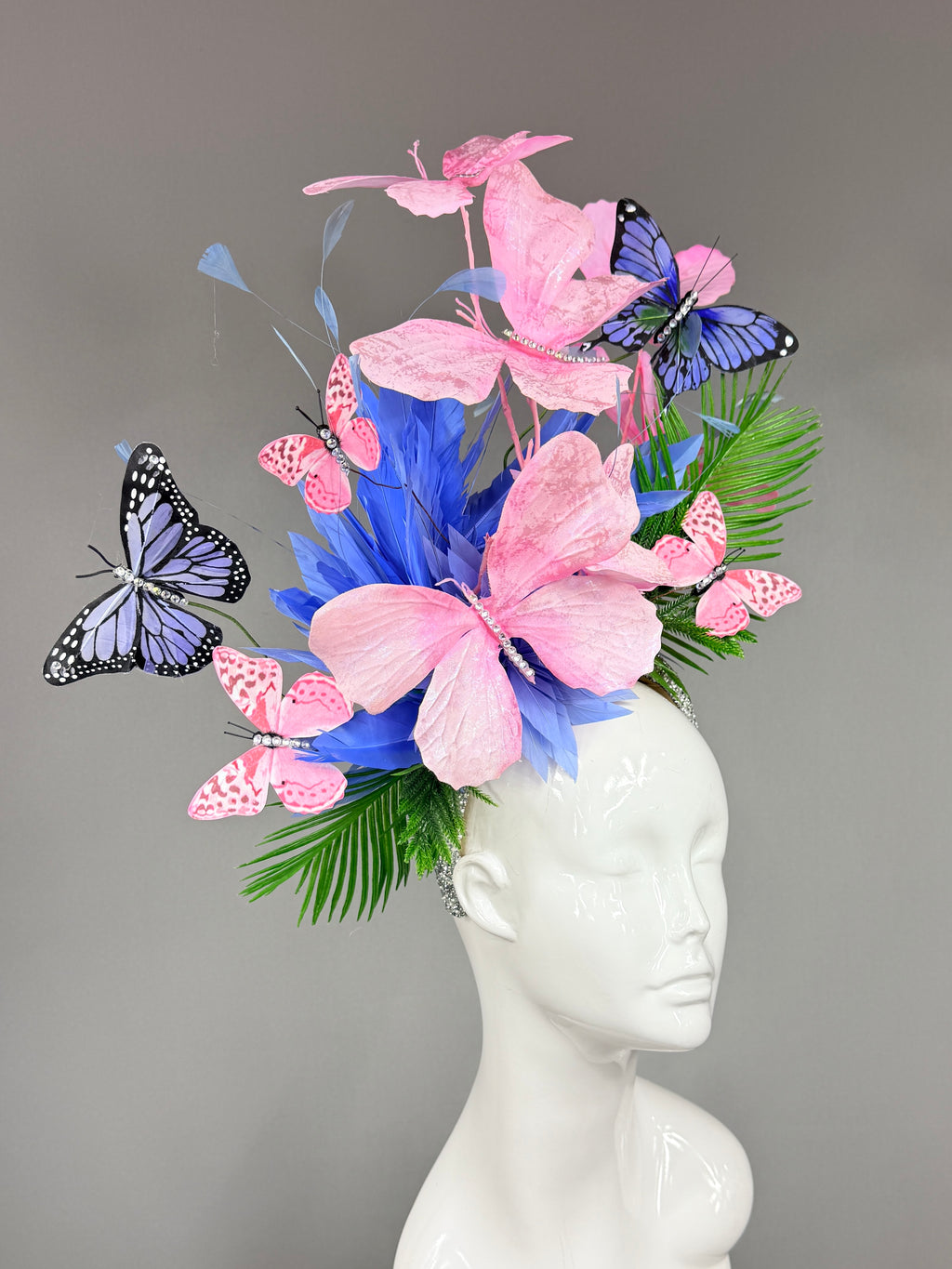 Kentucky Derby Fascinator Hat | Blue, Green Butterfly Derby Hat Headband| Derbyologie