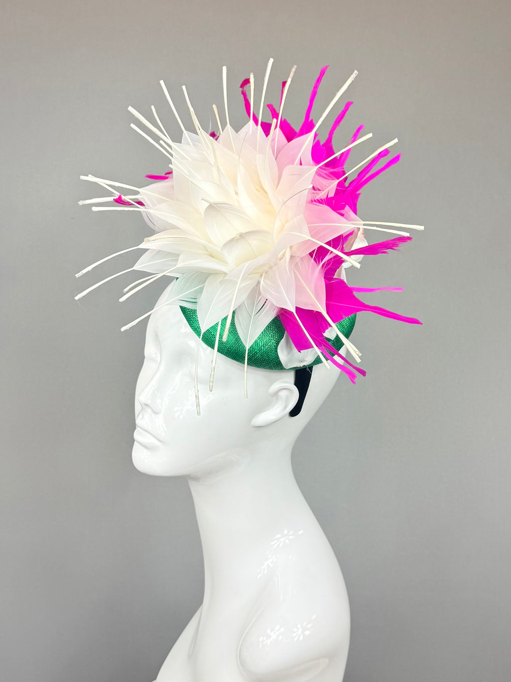 Kentucky Derby Fascinator Hat | Pink, Green Feather Headpiece| Derbyologie