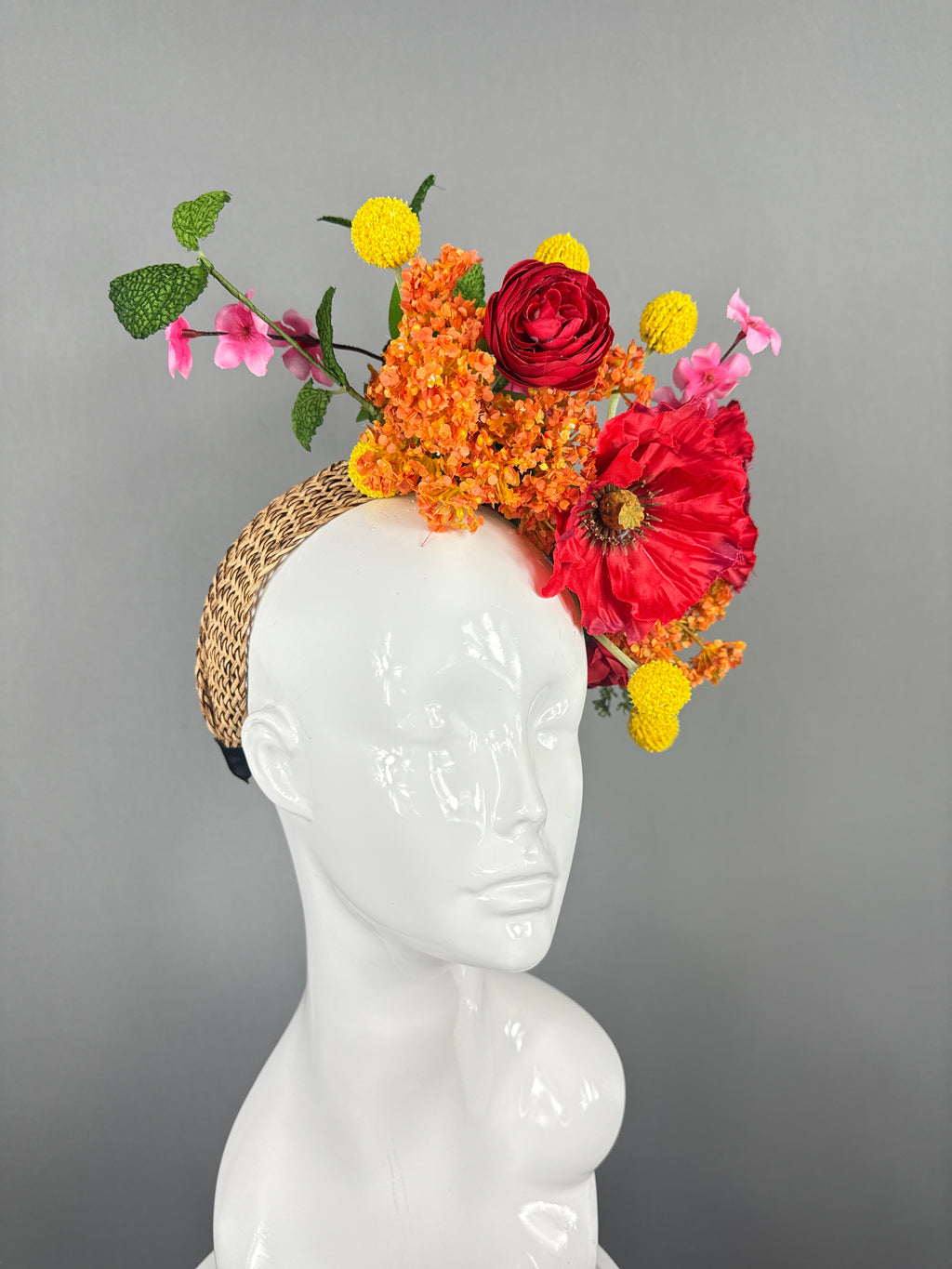 Kentucky Derby Fascinator Hat | Red, Orange, Yellow Flower Headpiece | Derbyologie