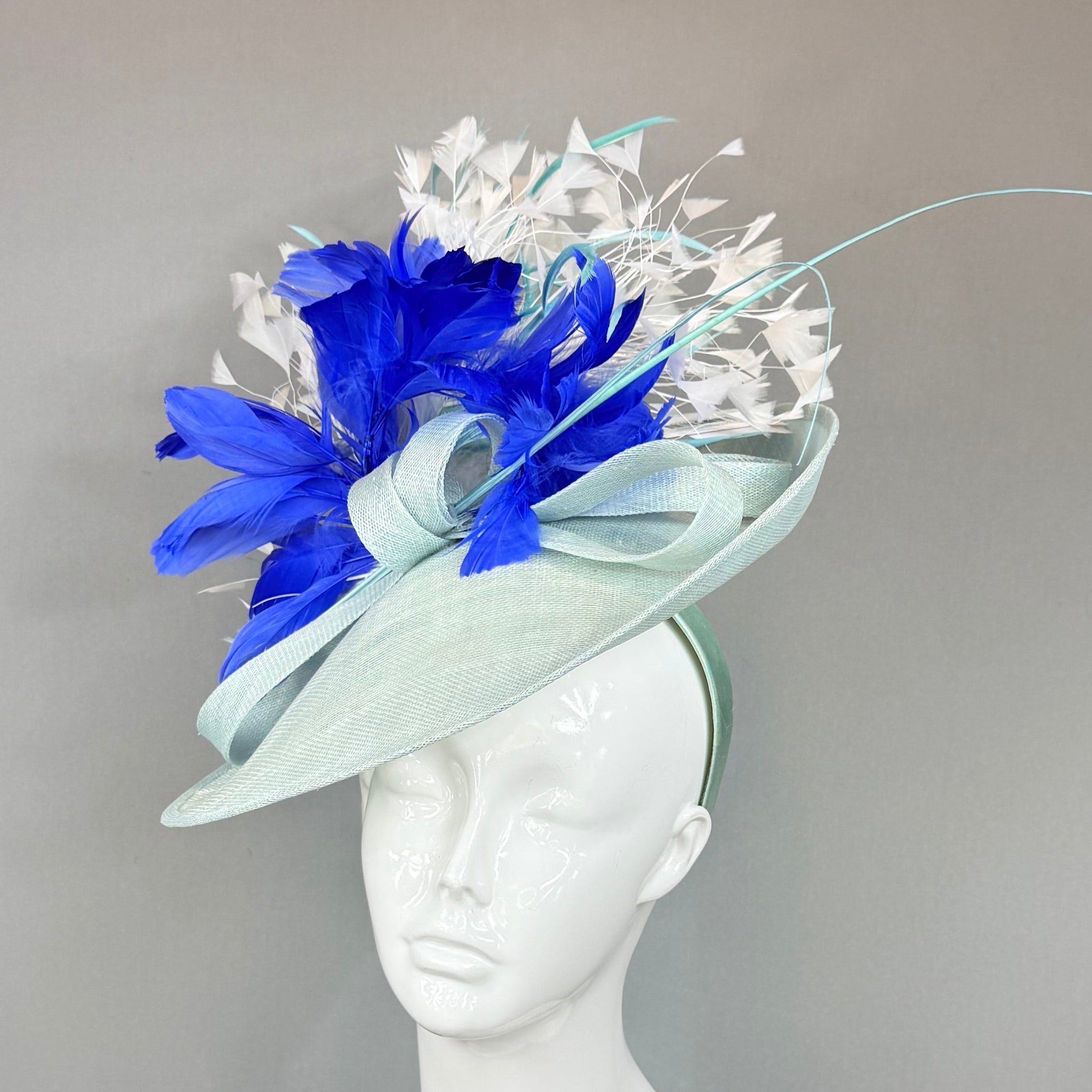 Mint green, blue and white Derby Fascinator, Kentucky Derby Hat Alternative, Kentucky derby hat, (GOLD LINE)